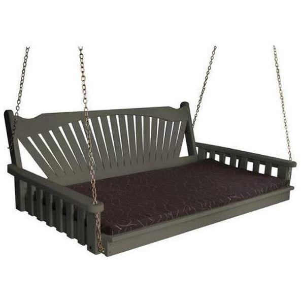 A&L Furniture Yellow Pine Fanback Swing Bed - Outdoor Porch Swing with Comfortable Cushion - Perfect for Backyard, Patio, and Garden Relaxation
