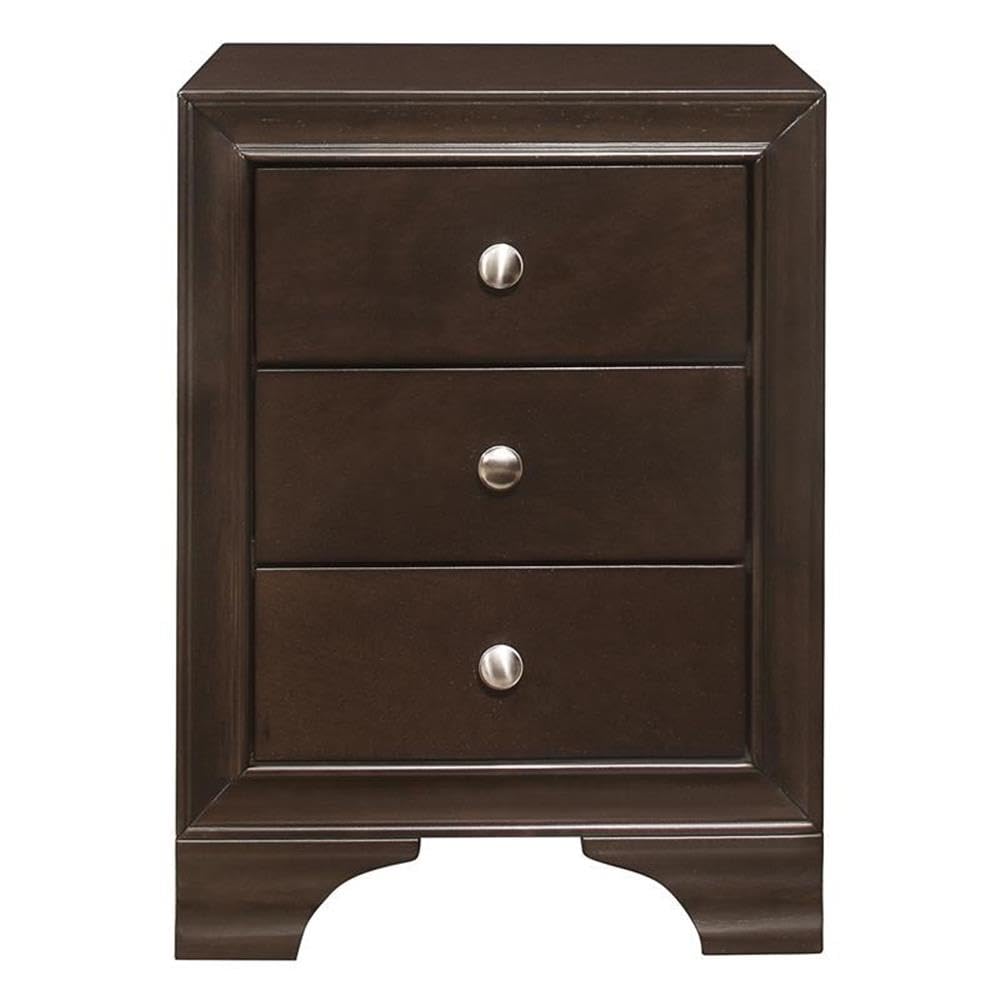 Pemberly Row 3-Drawer Brown Wood Nightstand - Transitional Bedside Table with Storage for Bedroom, Living Room & Guest Room