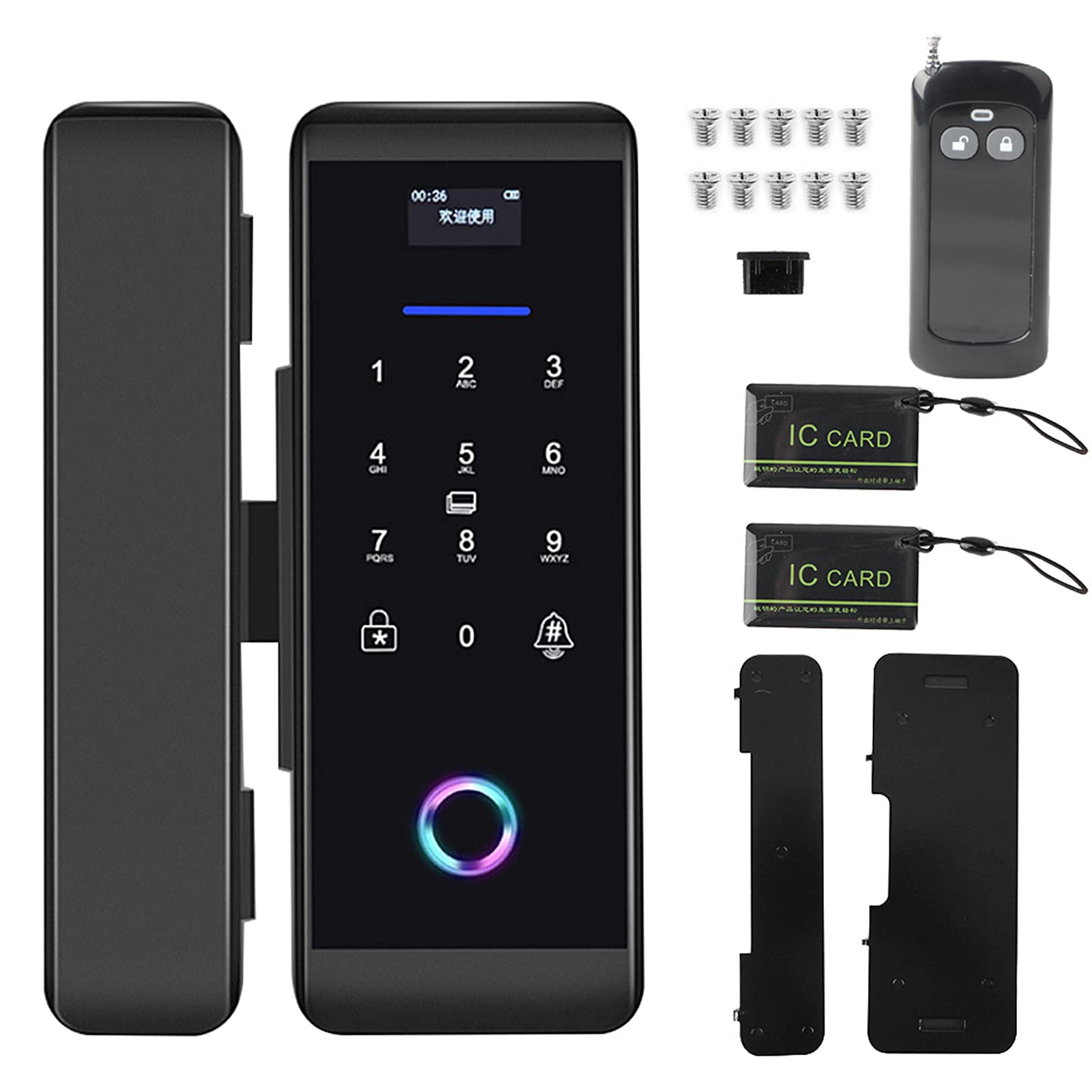 Smart Fingerprint Door Lock with Glass Panel - Keyless Entry, Type-C Charging, Breathing LED Light & Alarm System for Home Security (Black) - Ideal for Apartments, Offices & Smart Homes