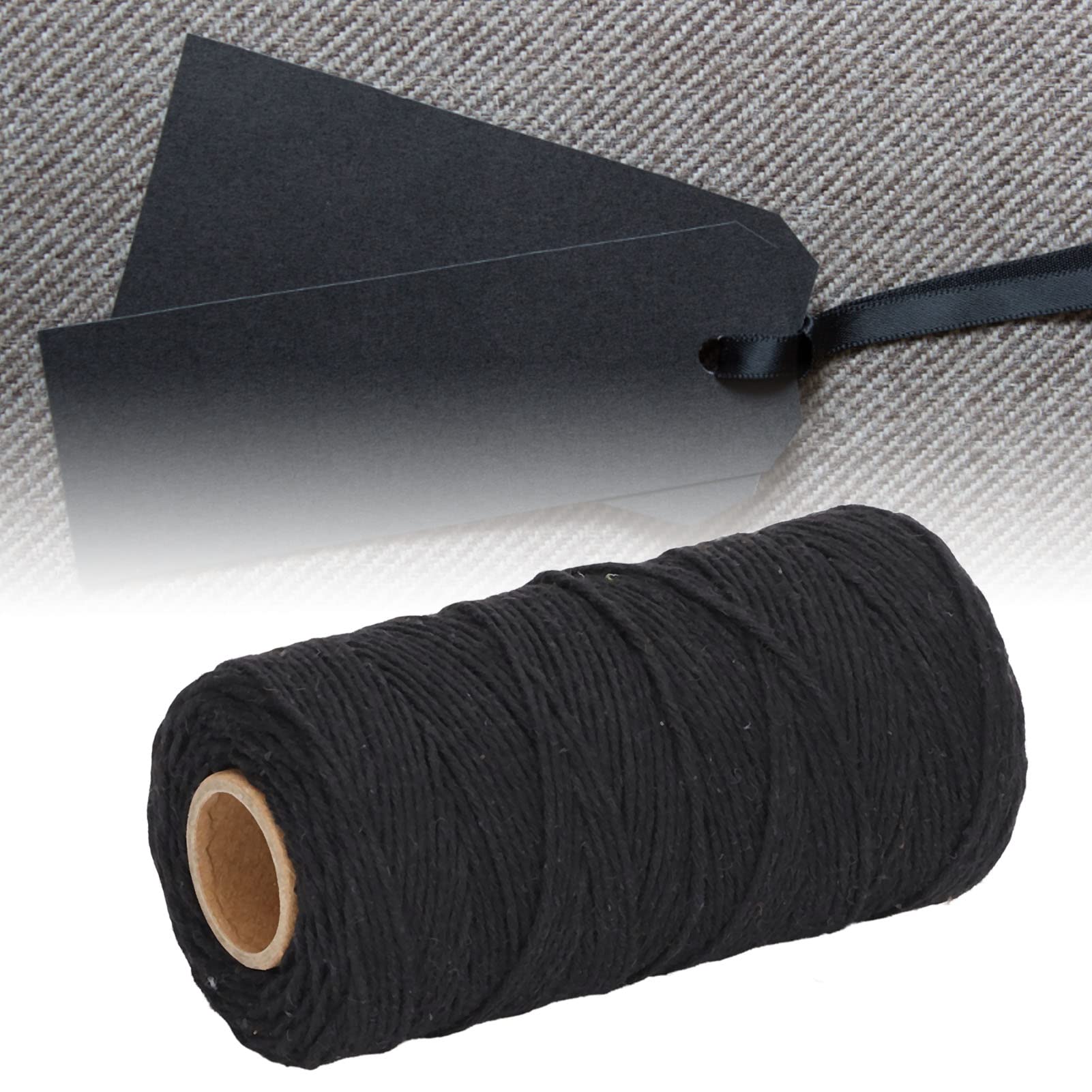 2mm Cotton Macrame Rope Cord - Natural Macrame String for DIY Crafts, Tassel Making & Home Decor | Perfect for Wall Hangings, Plant Hangers & Boho Decor (Black)