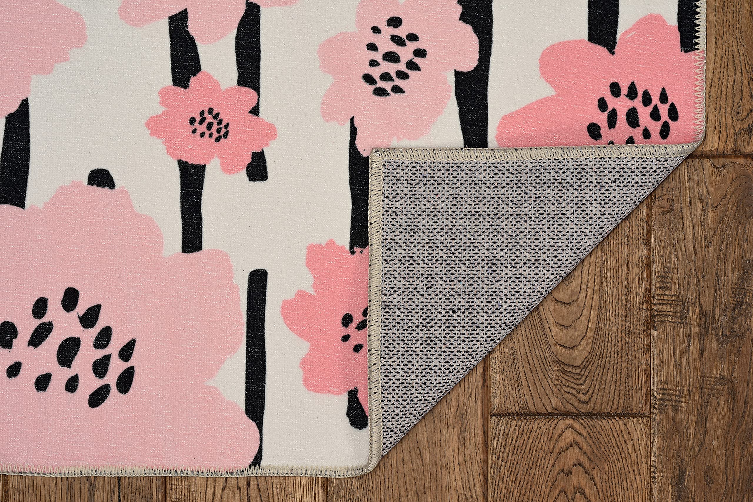 Minley Washable Rug 3' x 5' - Ivory & Pink Soft Accent Carpet for Living Room, Bedroom, Nursery | Stain-Resistant & Machine Washable Indoor Area Rug