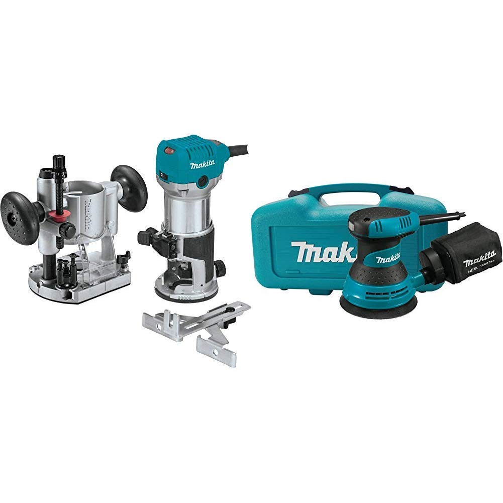 Makita RT0701CX7 1-1/4 HP Compact Router Kit with Fixed & Plunge Bases - Includes BO5030K 5-Inch Random Orbit Sander & Tool Case - Perfect for Woodworking, DIY Projects & Professional Carpentry