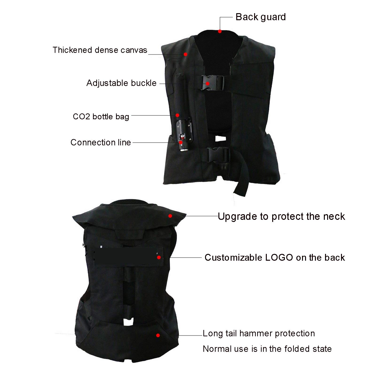 Kids Equestrian Airbag Vest - All-Season Riding Safety Vest for Fall Protection - Easy to Clean - Black - Large Size - Perfect for Horseback Riding Lessons & Trail Rides