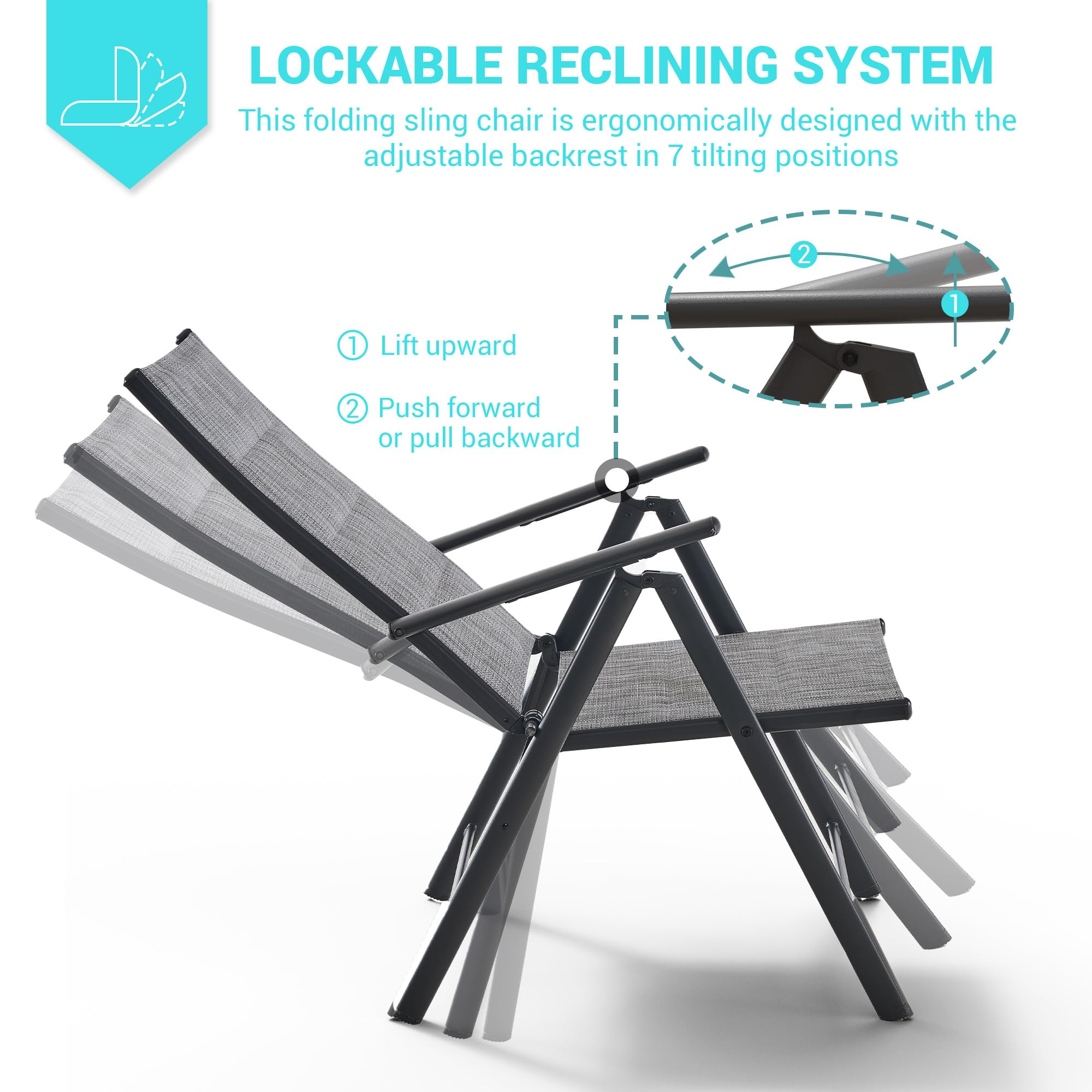 UDPATIO 2-Pack Patio Folding Dining Chairs Set - Steel Frame Outdoor Folding Chairs with Padded Textilene Seat, All-Weather Breathable & Portable Lawn Chairs for Adults - No Assembly Required (Grey White) - Perfect for Backyard, Poolside, Camping & Picnics
