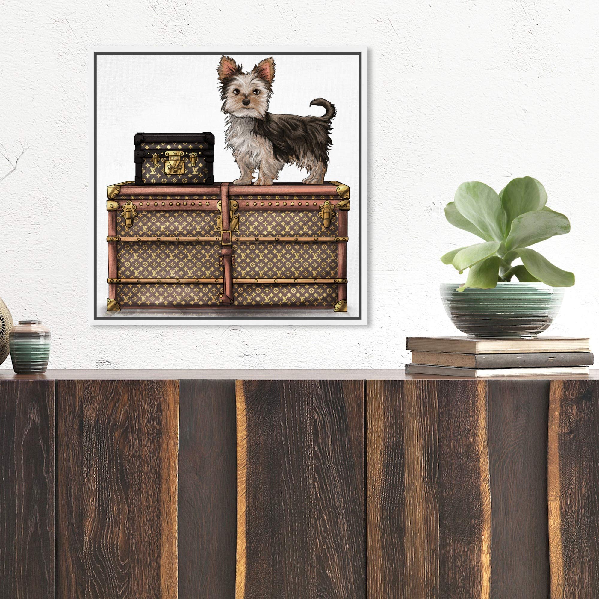 Oliver Gal Artist Co. Yorkie Dog Wall Art - 16x16 Inch Fashion & Glam Framed Canvas Print in Brown & White - Perfect for Living Room, Bedroom & Office Decor