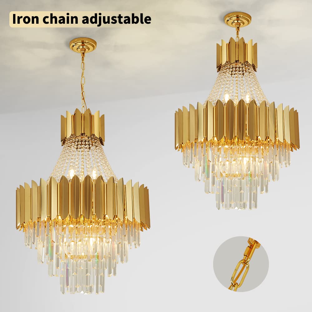 Modern Luxury Gold Crystal Large Raindrop Chandelier - 23.23” Diameter x 33.46” Height - Elegant Lighting Fixture for Living Room, Dining Room, Staircase & Entryway - Perfect for Home Decor, Wedding Venues & Luxury Hotels
