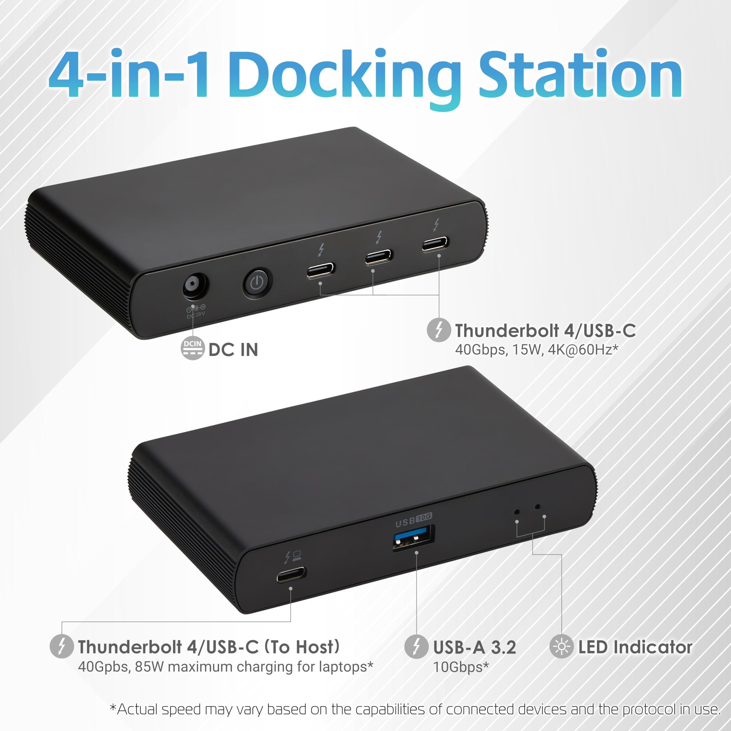 Amazon Basics Thunderbolt 4/USB4 Docking Station with 3X Thunderbolt 4 Ports & USB 3.1 - Dual Display Support for MacBook Pro/Air, Windows Laptops - Perfect for Home Office & Multi-Monitor Workstations