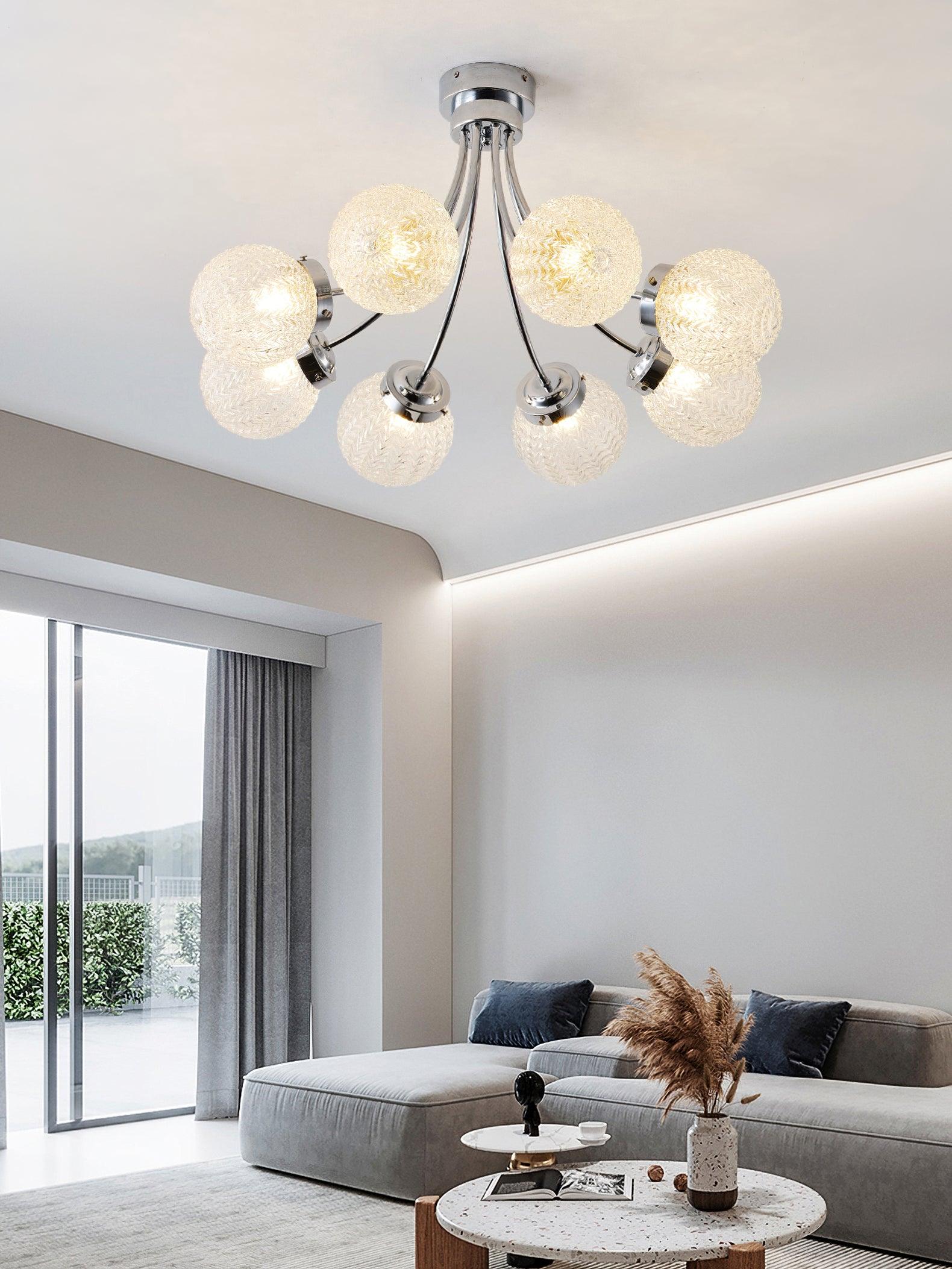 Handmade Carved Glass Ceiling Light Fixture - Modern Crystal Chandelier for Dining Room, Living Room & Bedroom Lighting