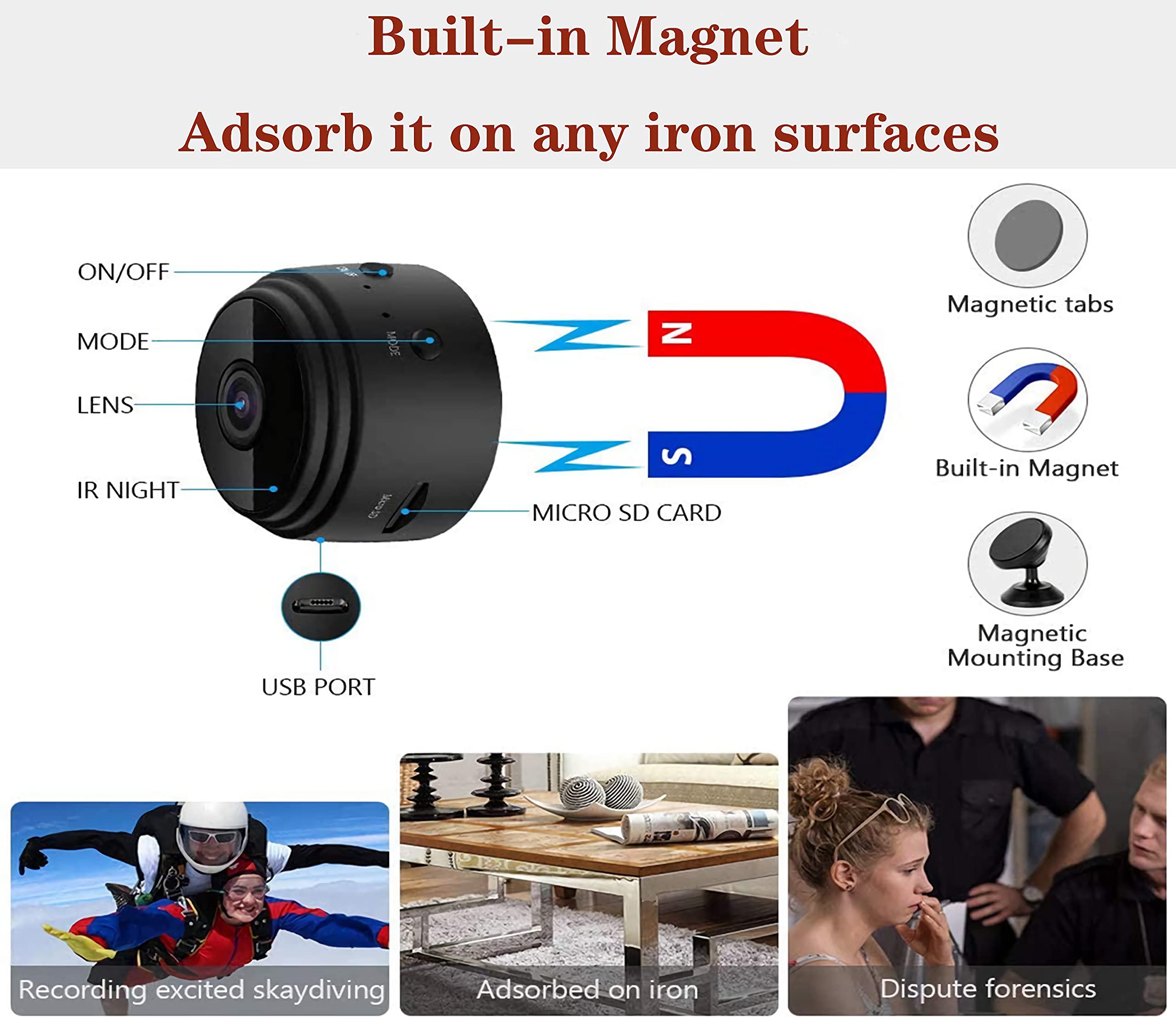 1080P HD Hidden Spy Camera with Audio - Mini Nanny Cam for Home Security, Supports SD Card | Perfect for Indoor Surveillance, Baby Monitoring & Office Use