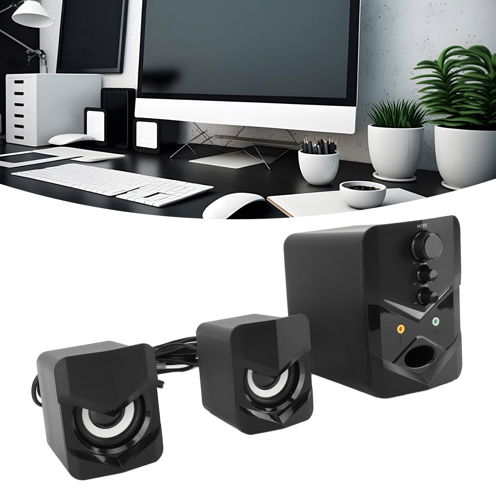 Premium Computer Speakers with Built-in Subwoofer - Wired USB Desktop Speakers, Active Sound Design for PC/Laptop - Perfect for Home Office, Gaming & Music Listening