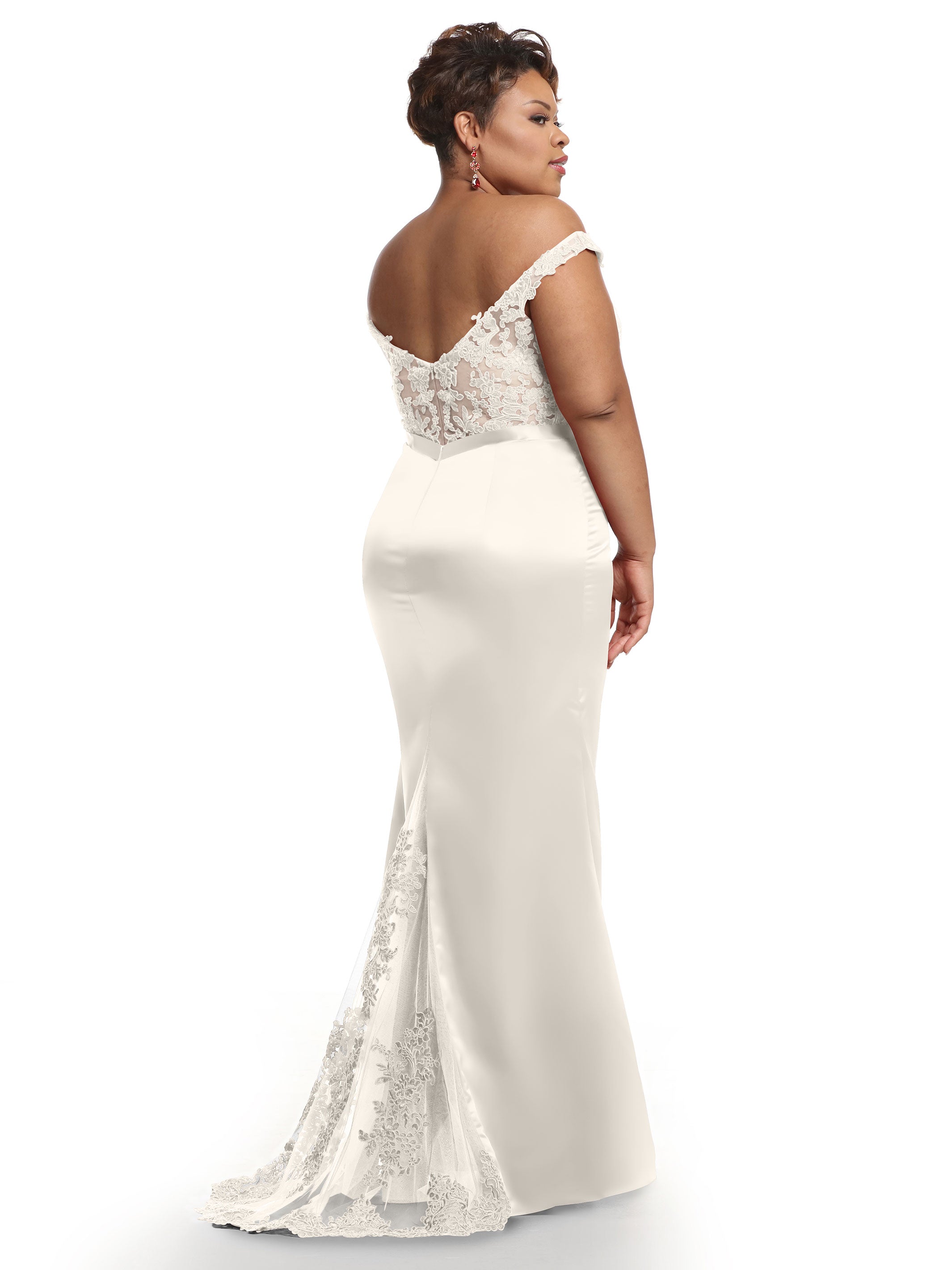 Elegant 80104 Satin Off-The-Shoulder Bridesmaid Dress with Lace Bodice & Waist Sash - Perfect for Weddings, Proms & Formal Events