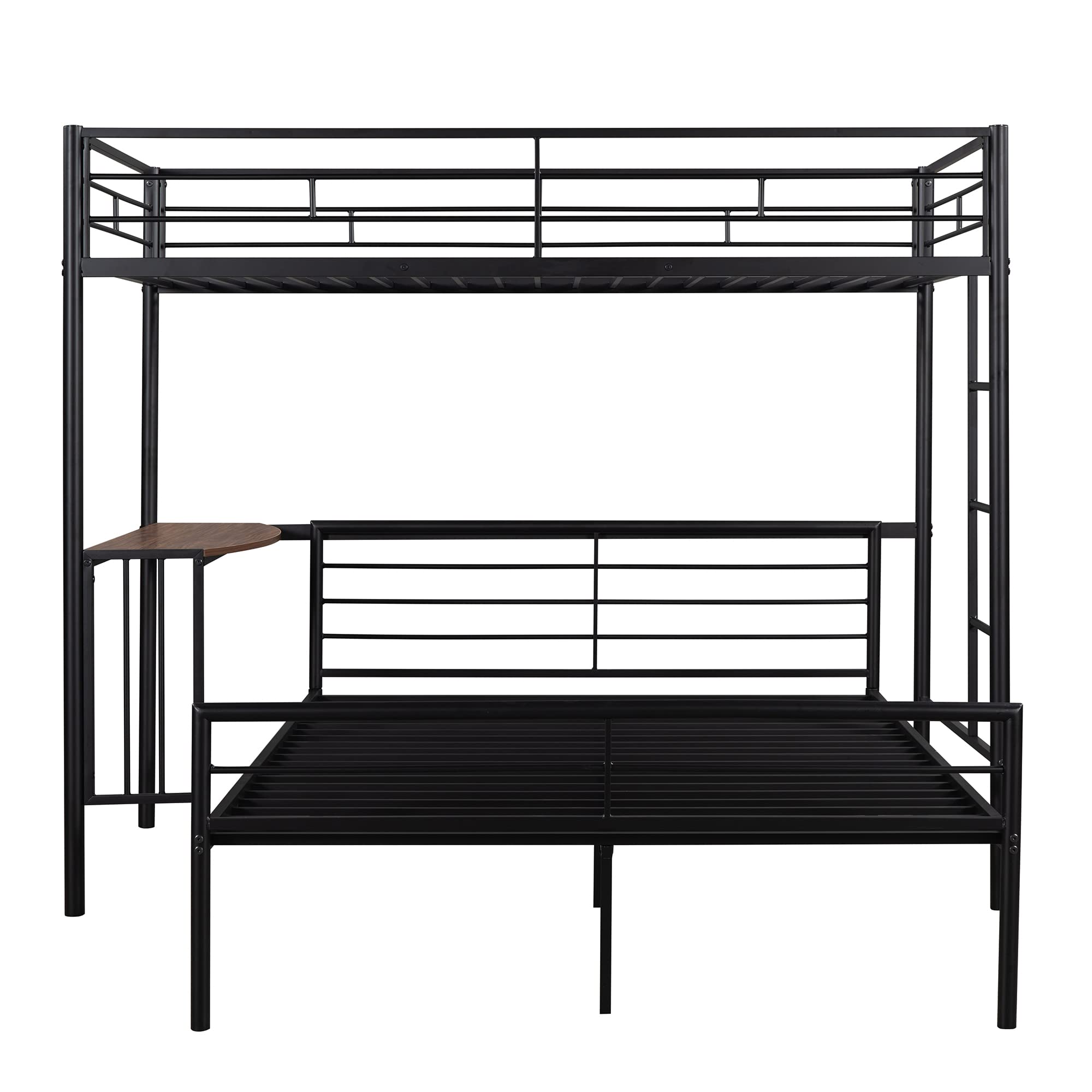 **Harper & Bright Designs Twin Over Full Bunk Bed with Study Desk - Metal Bunk Bed for Kids & Teens - Convertible to Loft Bed or Platform Bed - Space-Saving Black Bed for Small Rooms & Dormitories**