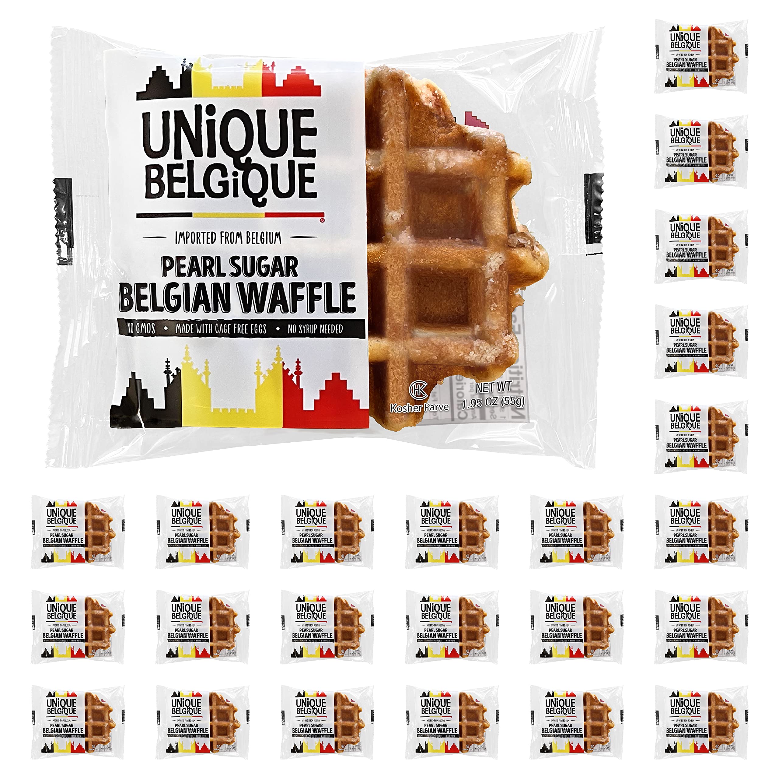 Authentic Imported Belgian Pearl Sugar Waffles - Traditional 24-Pack (55g Each) | Perfect for Breakfast, Brunch & Coffee Time
