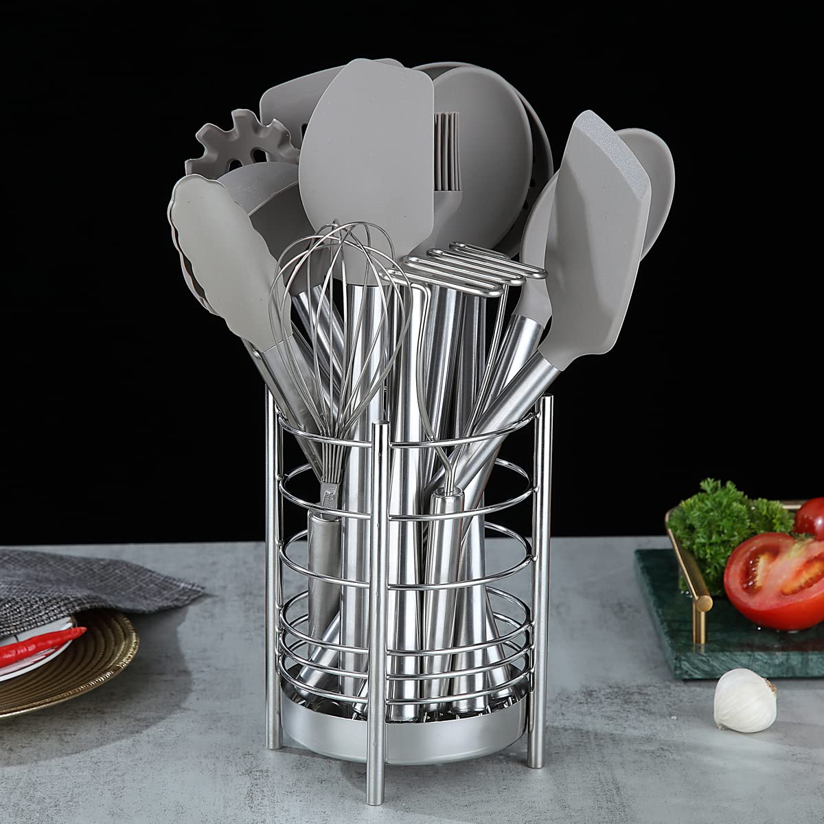Berglander 38-Piece Non-Stick Silicone Cooking Utensils Set with Stainless Steel Holder - Heat Resistant Kitchen Tools for Baking, Frying & Grilling - Dishwasher Safe for Easy Cleaning - Perfect for Home Chefs & Professional Kitchens