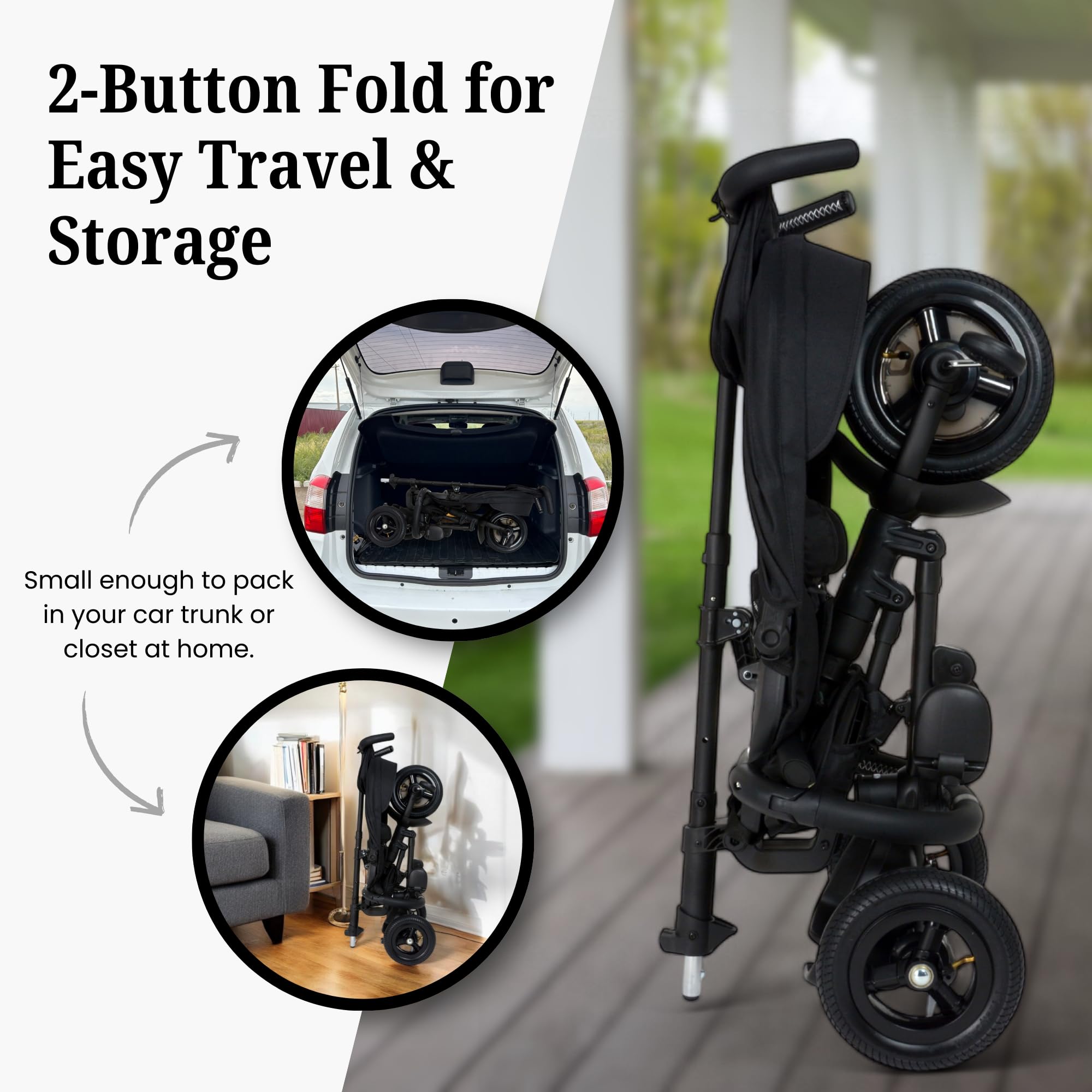 Premium Luxury Foldable Toddler Tricycle with Leather Touchpoints - QPlay Rito Push & Fold Stroller Trike for Kids Ages 12 Months to 5 Years (Midnight Black) - Perfect for Park Rides, Neighborhood Strolls & Outdoor Family Adventures