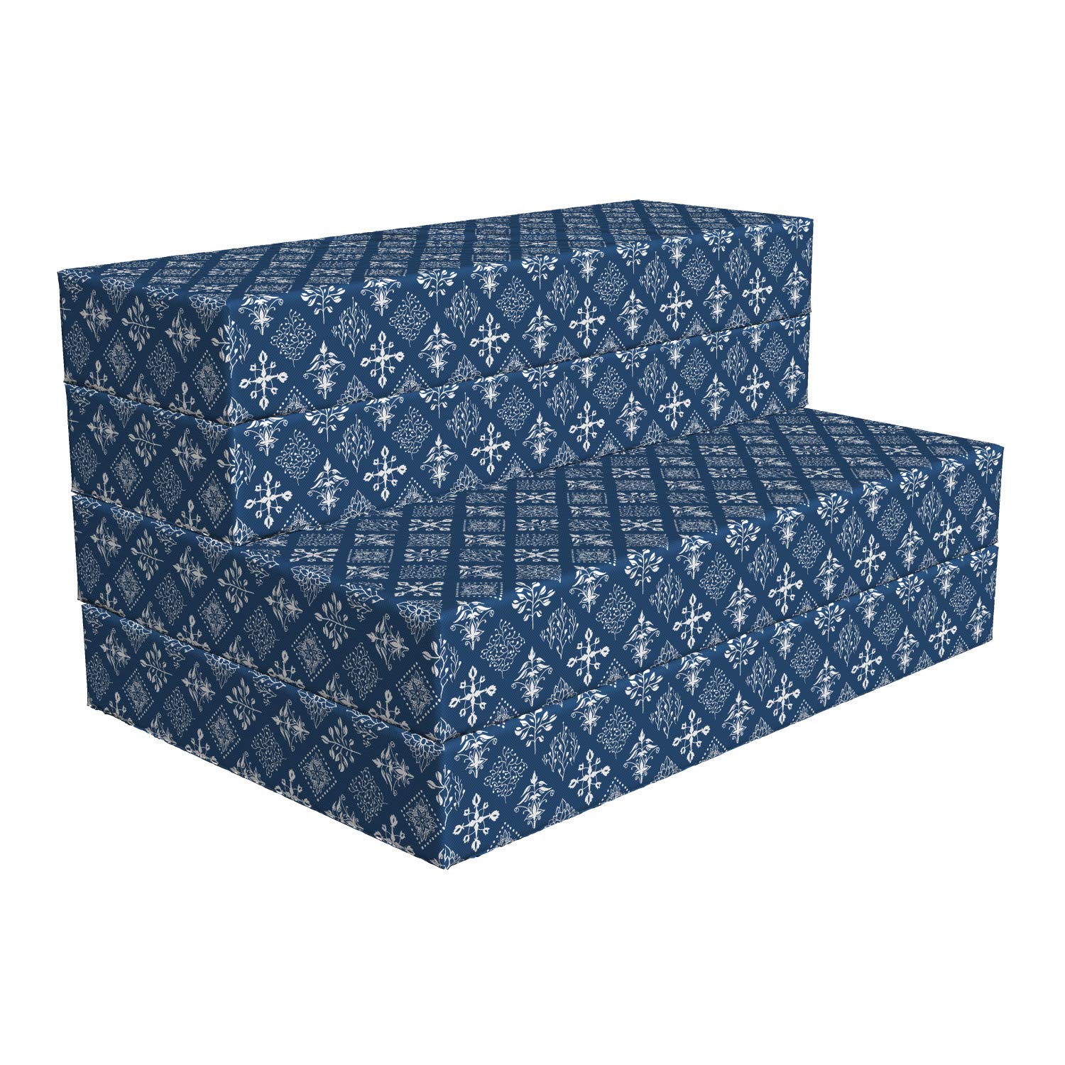 Ambesonne Mediterranean Foldable Mattress - Navy Blue & White Rectangular Armor Design - 74.8