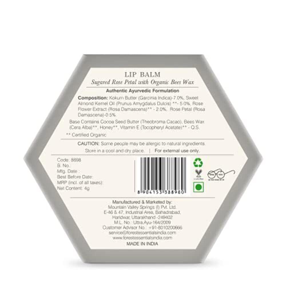 Forest Essentials Luscious Lip Balm - Sugared Rose Petal | Hydrating & Nourishing Lip Care | Perfect for Dry Lips, Daily Moisturizing & On-The-Go Use