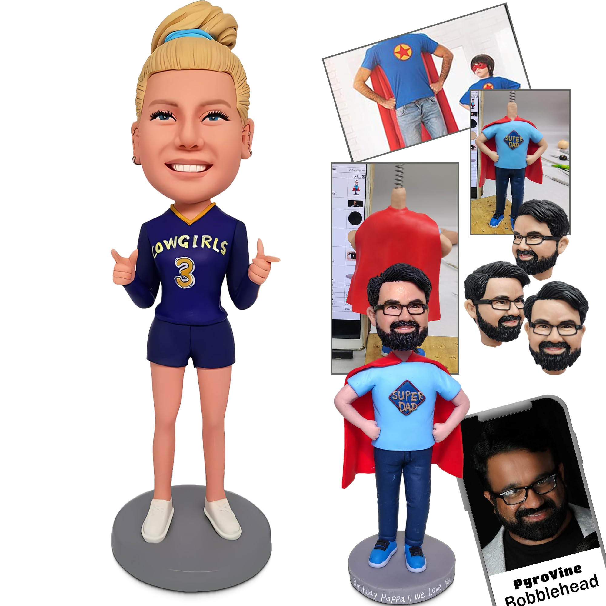 Customized PyroVine Bobbleheads - Personalized Sports Fan Sculpture Gifts for Women, Girlfriends, Wives, Office Colleagues & Bosses | Unique Collectibles for Home Decor, Office Display & Sports Memorabilia Collection