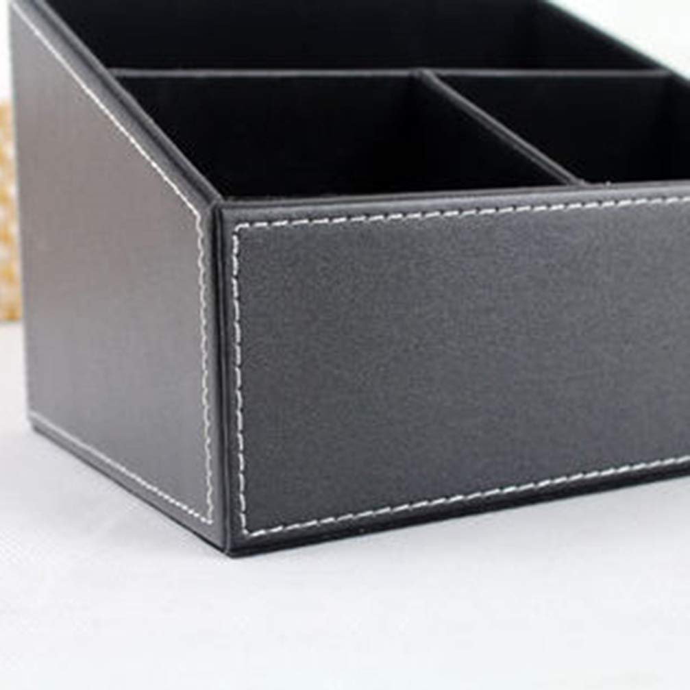QYQS Multifunctional PU Leather Office Desk Organizer Set - 3 Compartment Desktop Storage Box for Pens, Files & Supplies | Black | Perfect for Home Office & Workspace Organization