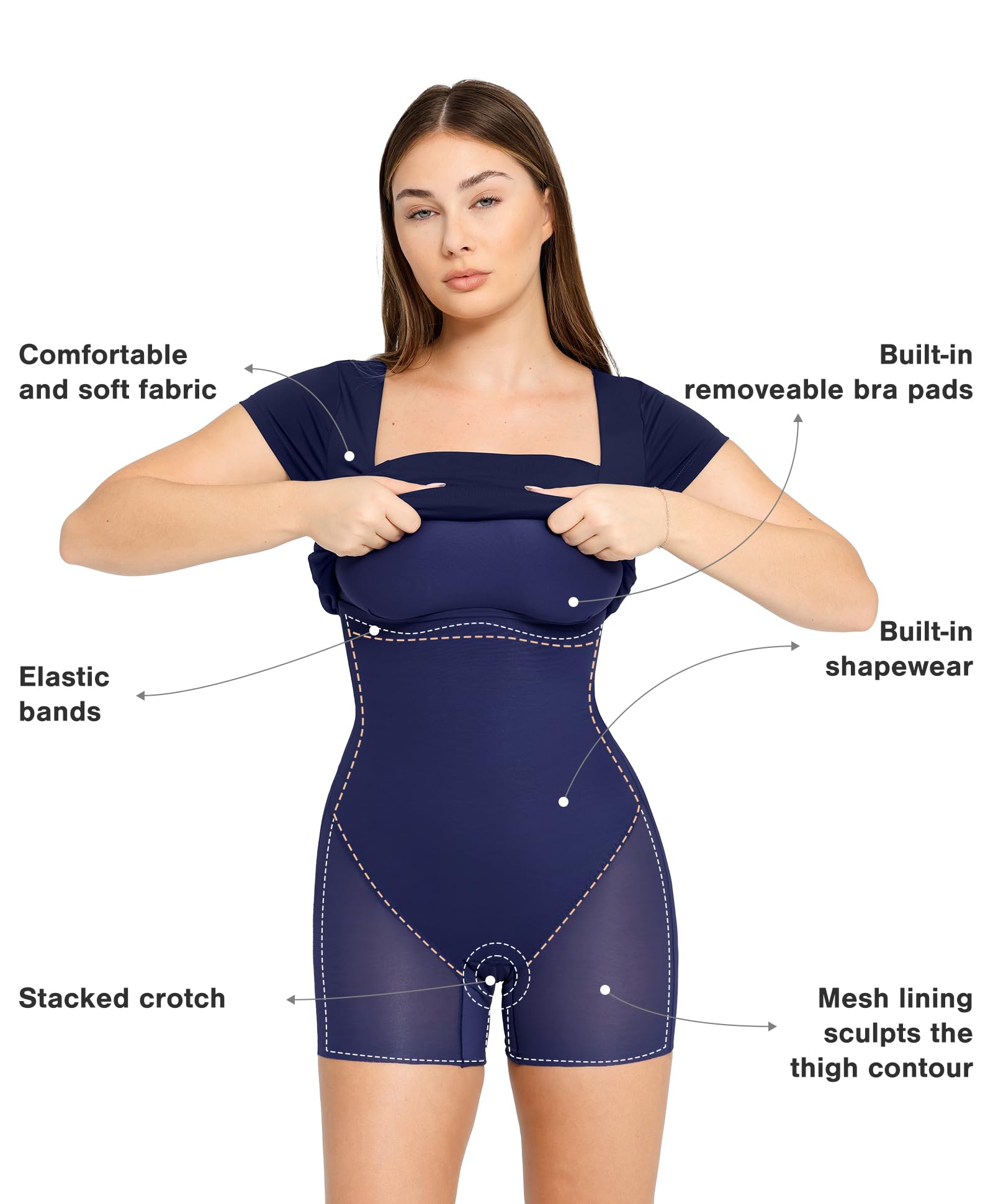 Popilush Women's Summer Cocktail Dress with Shapewear - Bodycon Midi Dress, Short Sleeve & Square Neck | Perfect for Parties, Date Nights & Special Occasions