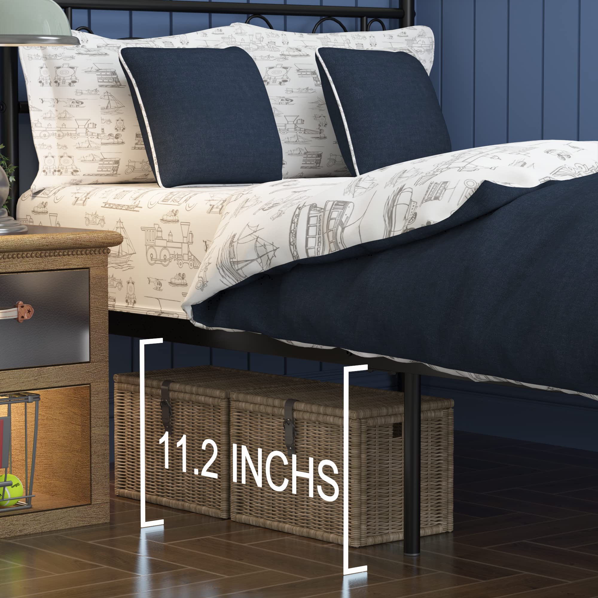 Weehom Heavy Duty Metal Twin Bed Frame with Steel Slats & Headboard - Under Bed Storage Platform, Black - Perfect for Small Spaces, Guest Rooms & Kids' Bedrooms