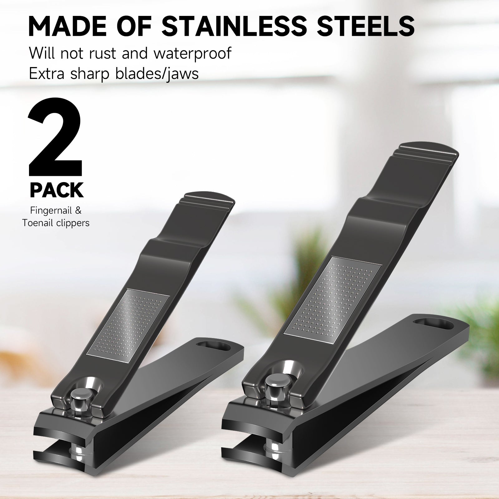 Premium Stainless Steel Nail Clipper Set with Nail File & Travel Case - 2 Pack for Fingernails & Toenails - Perfect for Home, Travel, and Grooming Kits