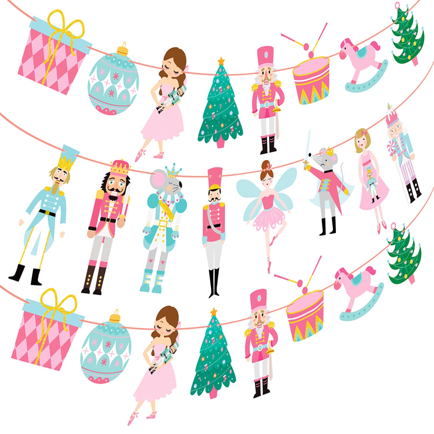 Christmas Nutcracker Party Decorations - Pink & Blue Ballet-Themed Nutcracker Banners (2Pcs) | Xmas Tree & Mouse King Cutouts for Winter Parties, Holiday Home Decor & Christmas Festivities