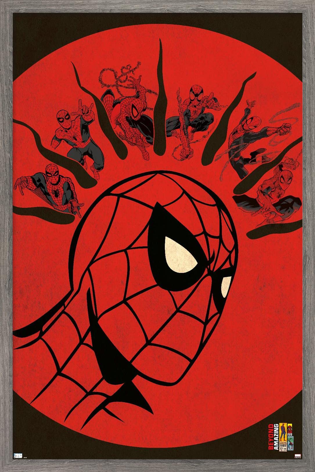 Marvel Comics Spider-Man: Beyond Amazing Wall Poster - 22.4x14.7 Inches Barnwood Framed Decor for Superhero Bedroom & Game Room