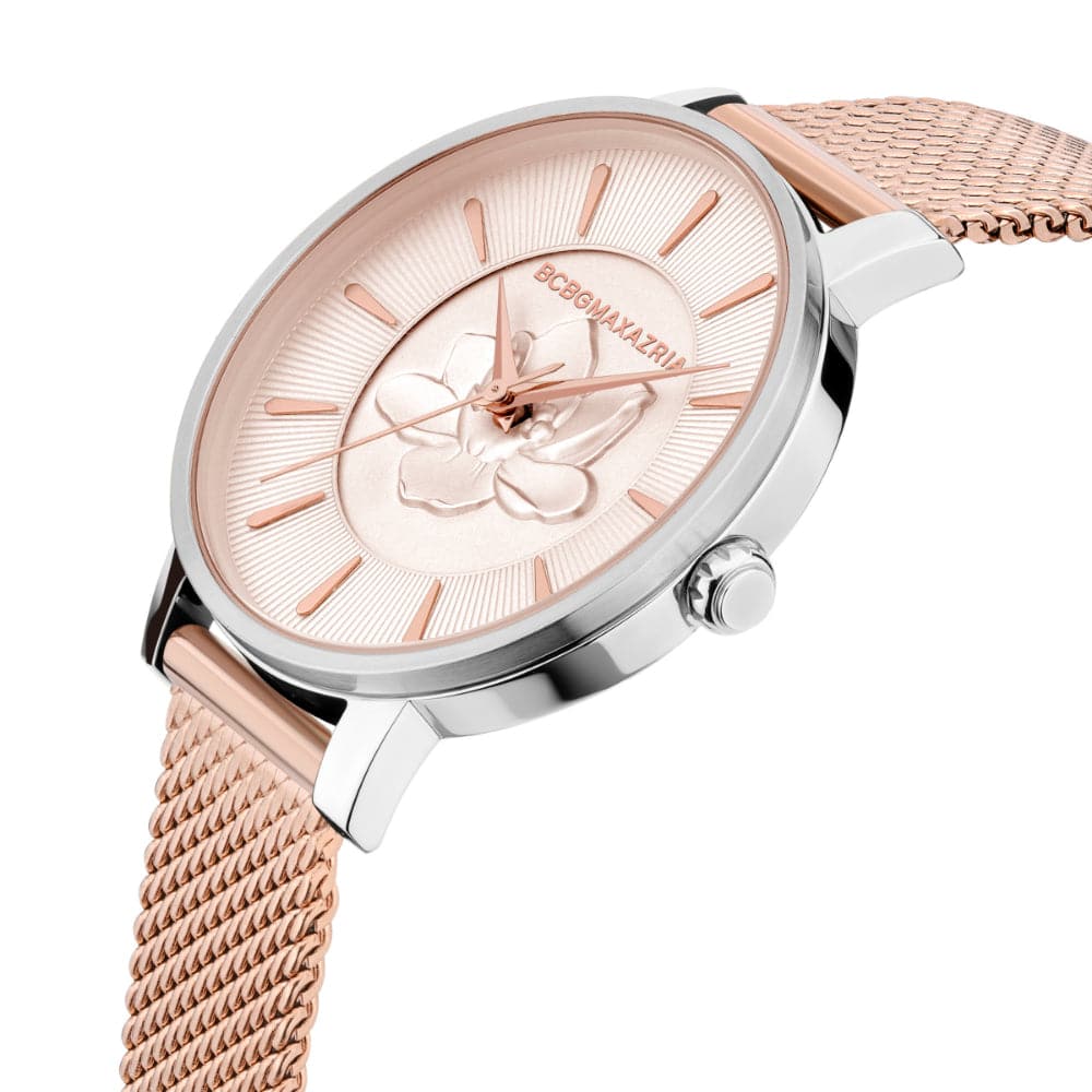 BCBGMAXAZRIA BAWLG2133104 Rose Gold Mesh Strap Women's Watch - Elegant & Stylish Timepiece for Work, Party & Everyday Wear