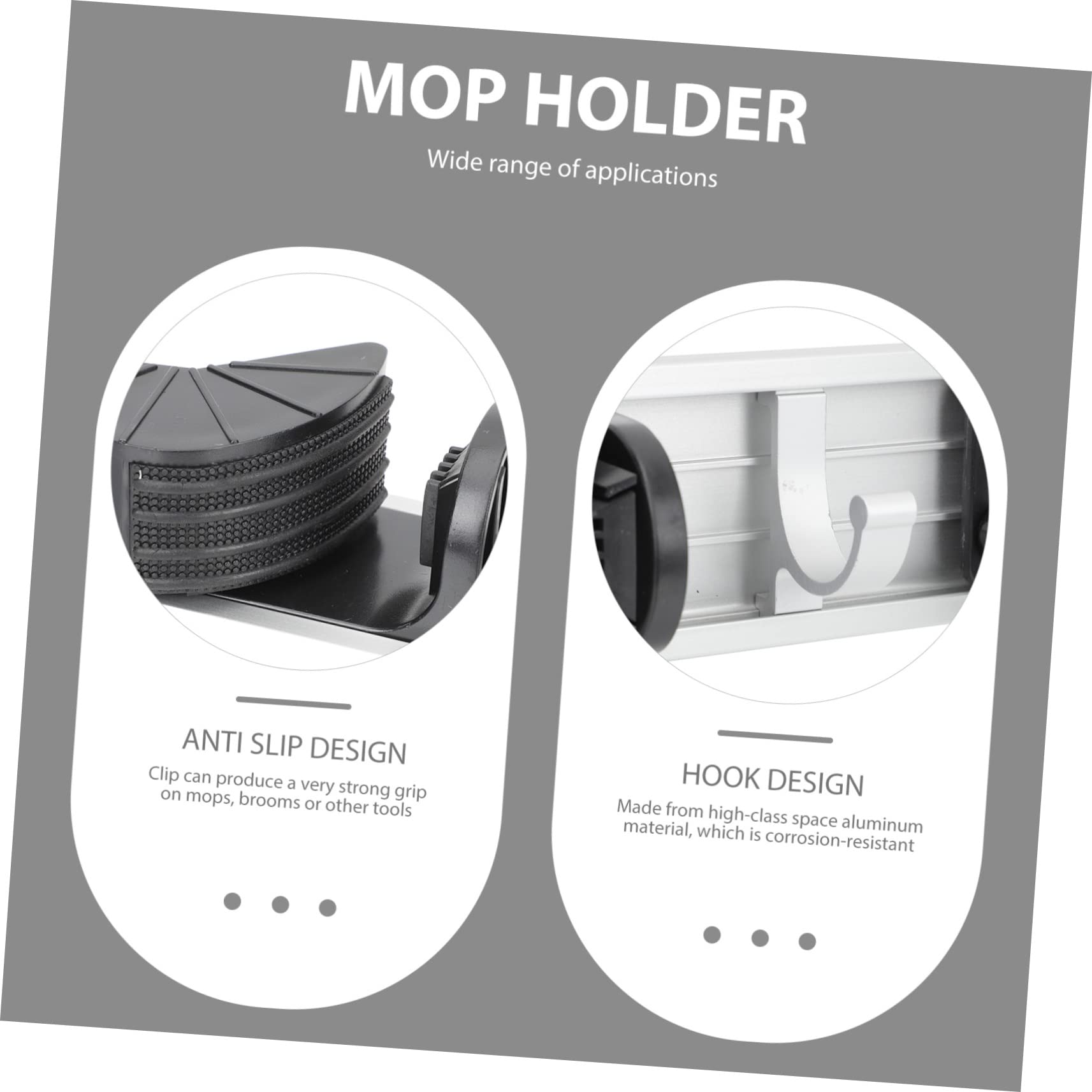 OKUMEYR 4-Piece Wall Mounted Mop Holder Organizer - Heavy Duty Utility Storage Rack for Garage, Garden & Home Cleaning Tools - Space Saving Solution for Brooms, Mops & Cleaning Supplies