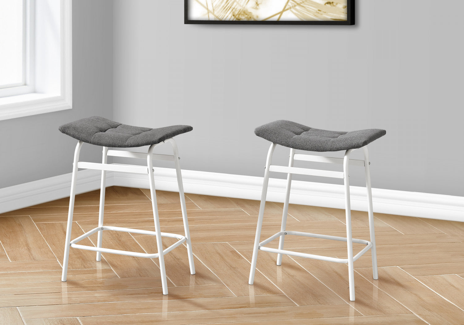Baffin Counter Stool Set of 2 - Modern White & Grey Kitchen Bar Stools for Dining & Breakfast Nook - Perfect for Home, Cafe, and Restaurant Use