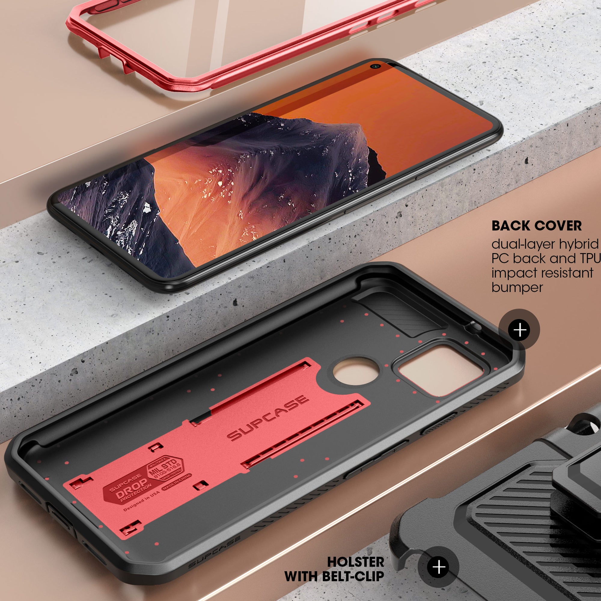 Google Pixel 5a 5G (2021) Unicorn Beetle PRO Rugged Holster Case - Shockproof & Drop Protection - Metallic Red - Perfect for Outdoor Adventures & Extreme Sports