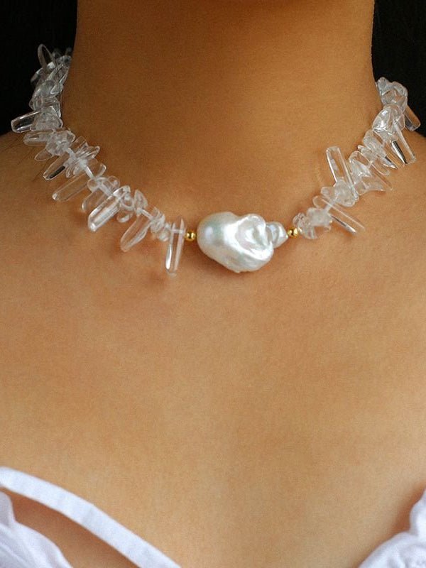Exquisite Irregular Crystal Baroque Pearl Necklace – Vintage Statement Jewelry for Women, Perfect for Weddings, Parties & Special Occasions
