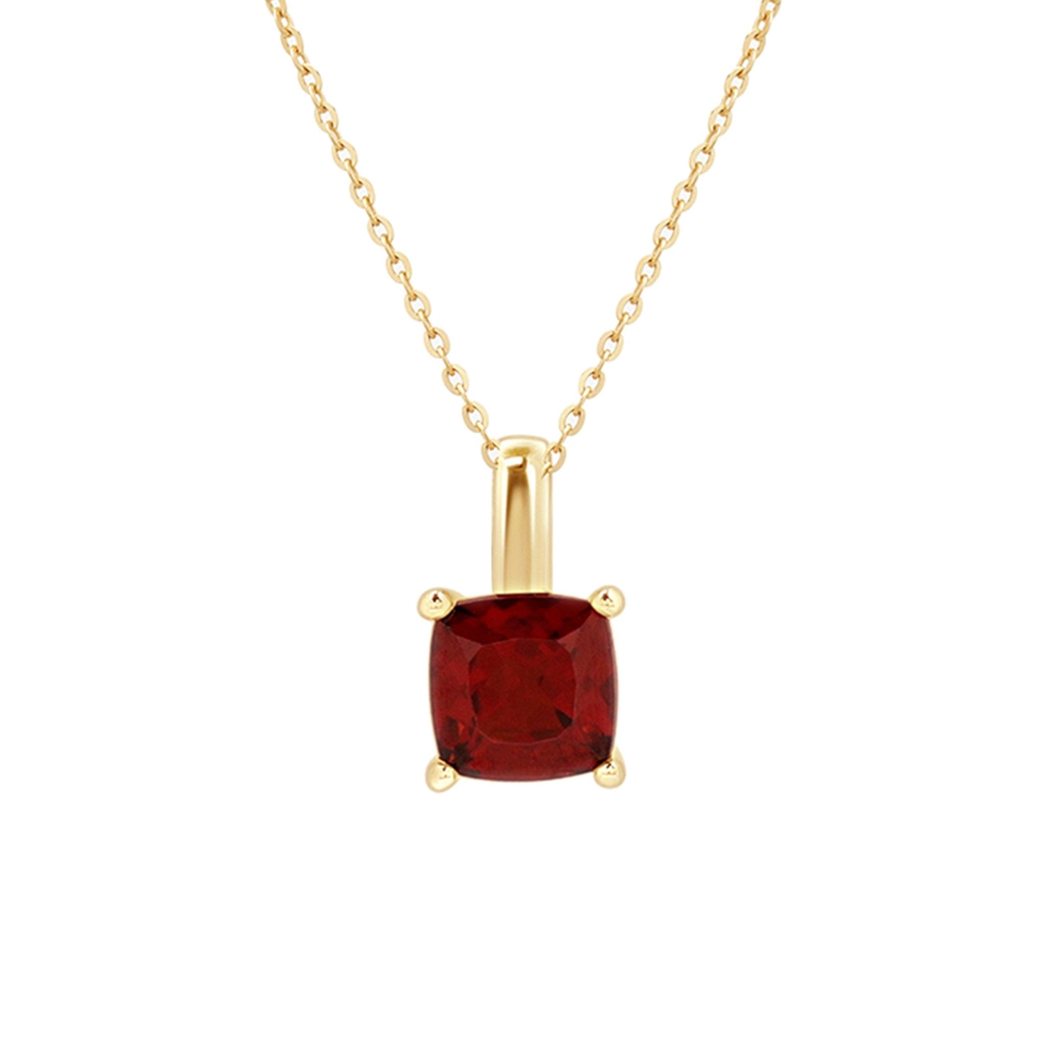 14K Yellow Gold Cushion Cut Garnet Pendant Necklace for Women | Elegant Gift for Birthday, Anniversary & Valentine's Day