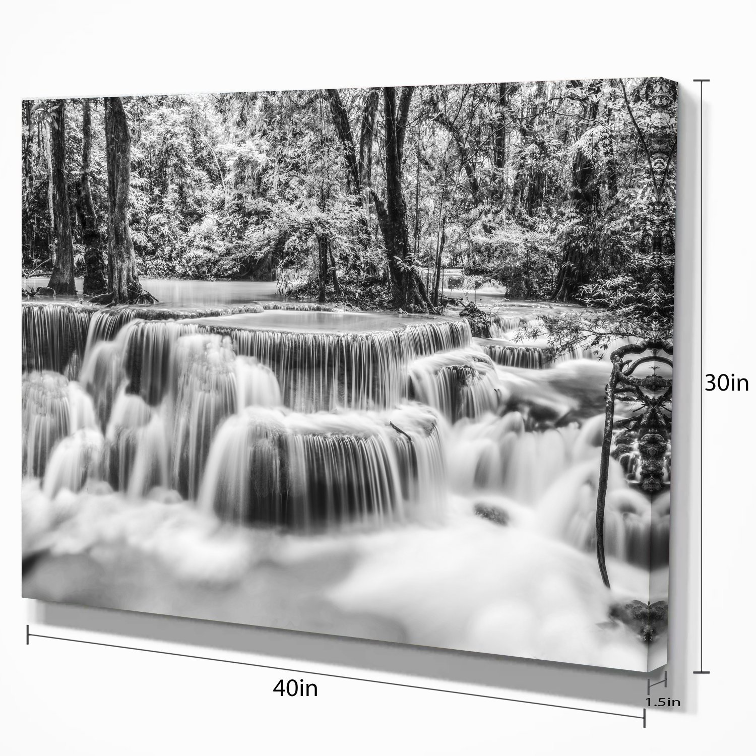 White Erawan Waterfall Landscape Canvas Wall Art Print - Nature Photography Decor for Living Room, Bedroom & Office