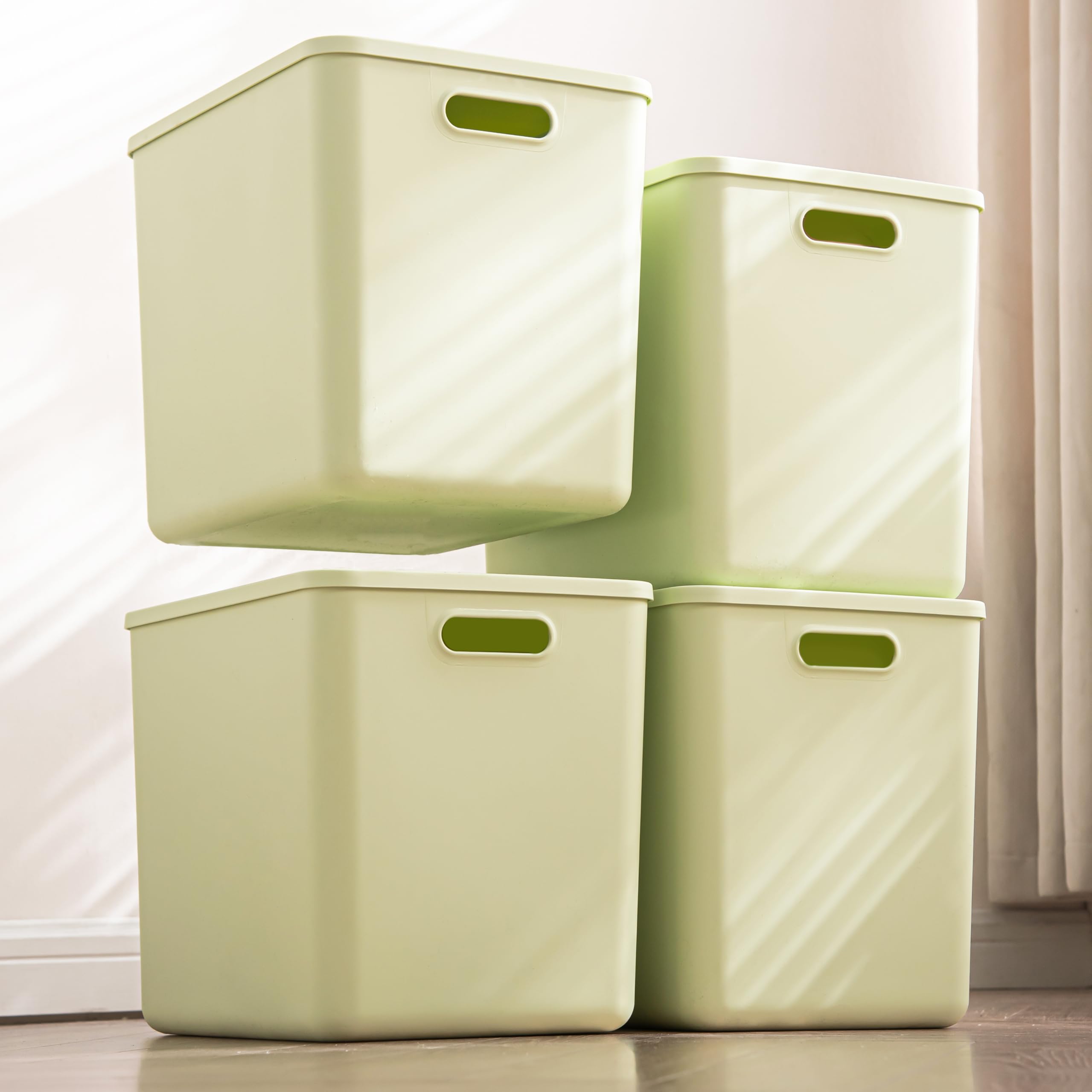 4-Pack Large White Plastic Storage Bins with Lids & Handles - Organizer Baskets for Toys, Baby Clothes, Snacks | Nursery, Playroom, Bedroom, Office & Closet Organization Solutions