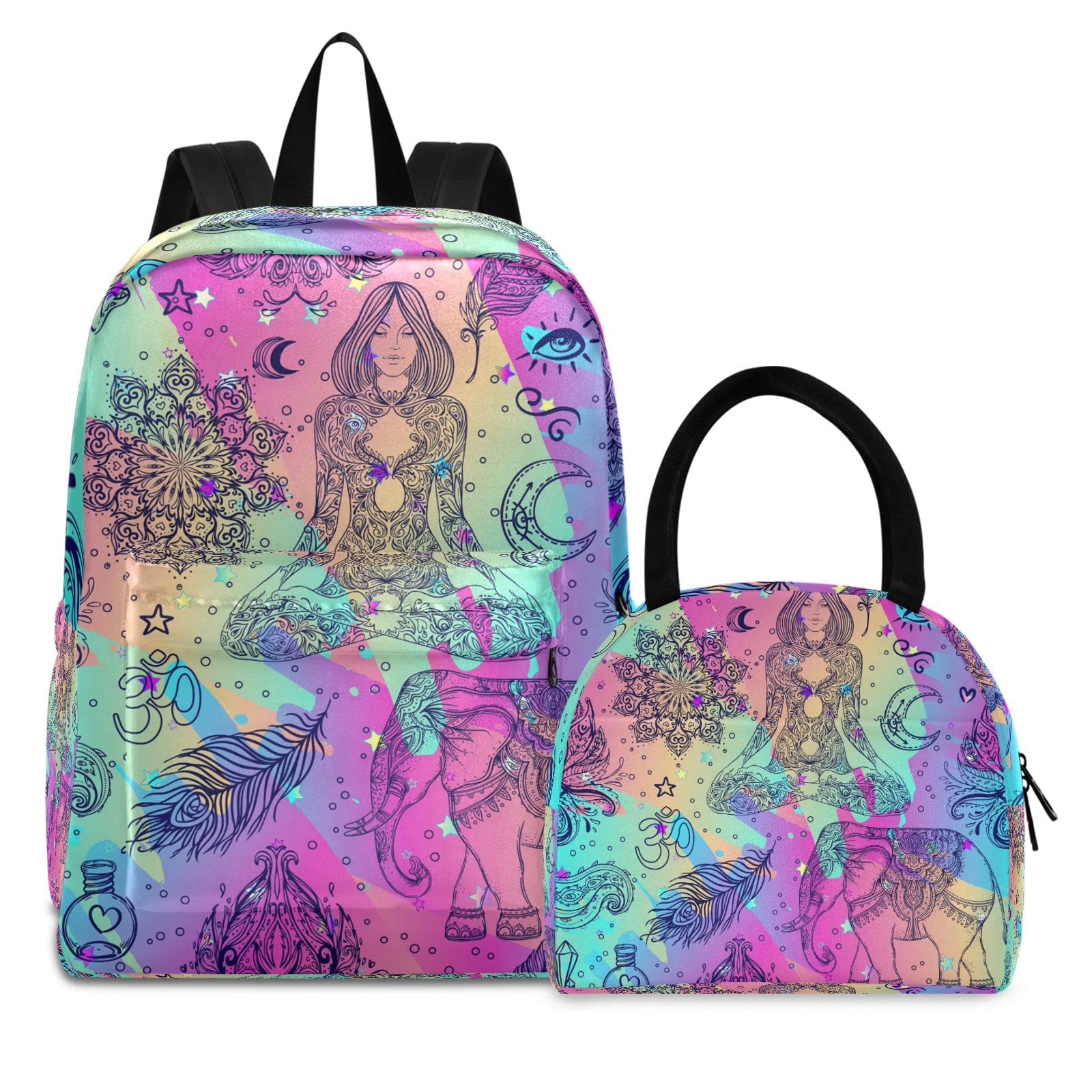 Rainbow Boho Kids Backpack for Girls & Boys - Toddler Backpack Set with Lunch Box - Lightweight Preschool Bookbag for School, Travel & Kindergarten - Perfect for Daycare, Outings & Elementary Students
