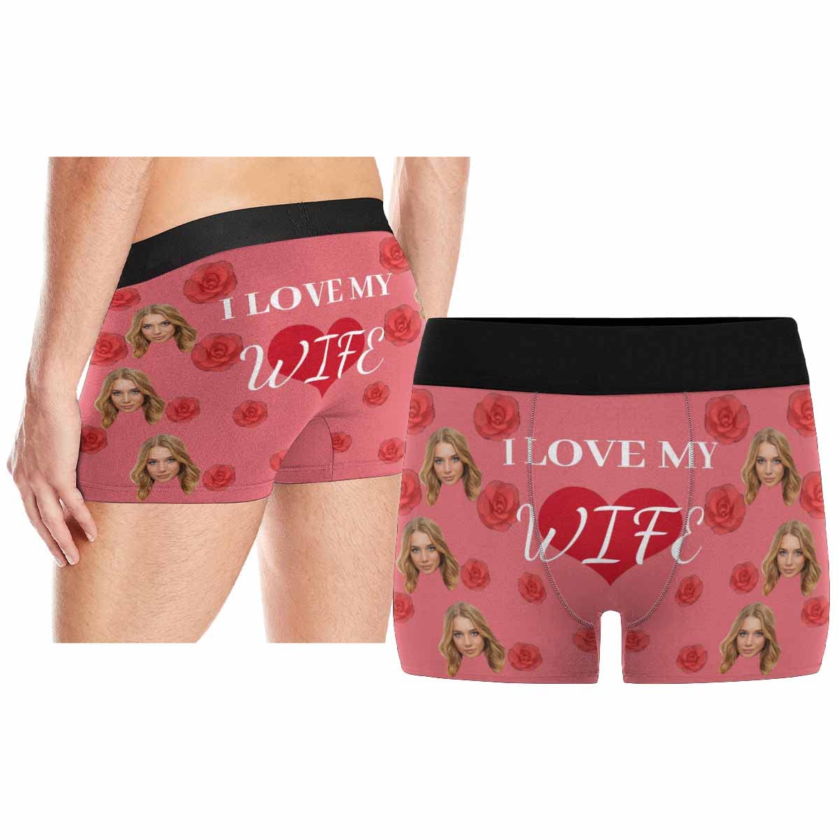 Custom Personalized Men's Boxer Briefs with Red Rose Heart Print - Perfect for Valentine's Day Gifts, Anniversary Presents & Romantic Occasions