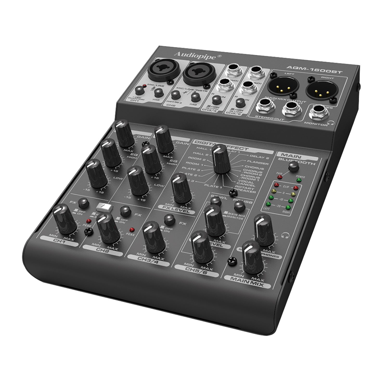 6 Channel Professional Audio Mixer with USB Interface & Bluetooth - AQM 1600BT for Live Streaming, Podcasting, and Music Recording