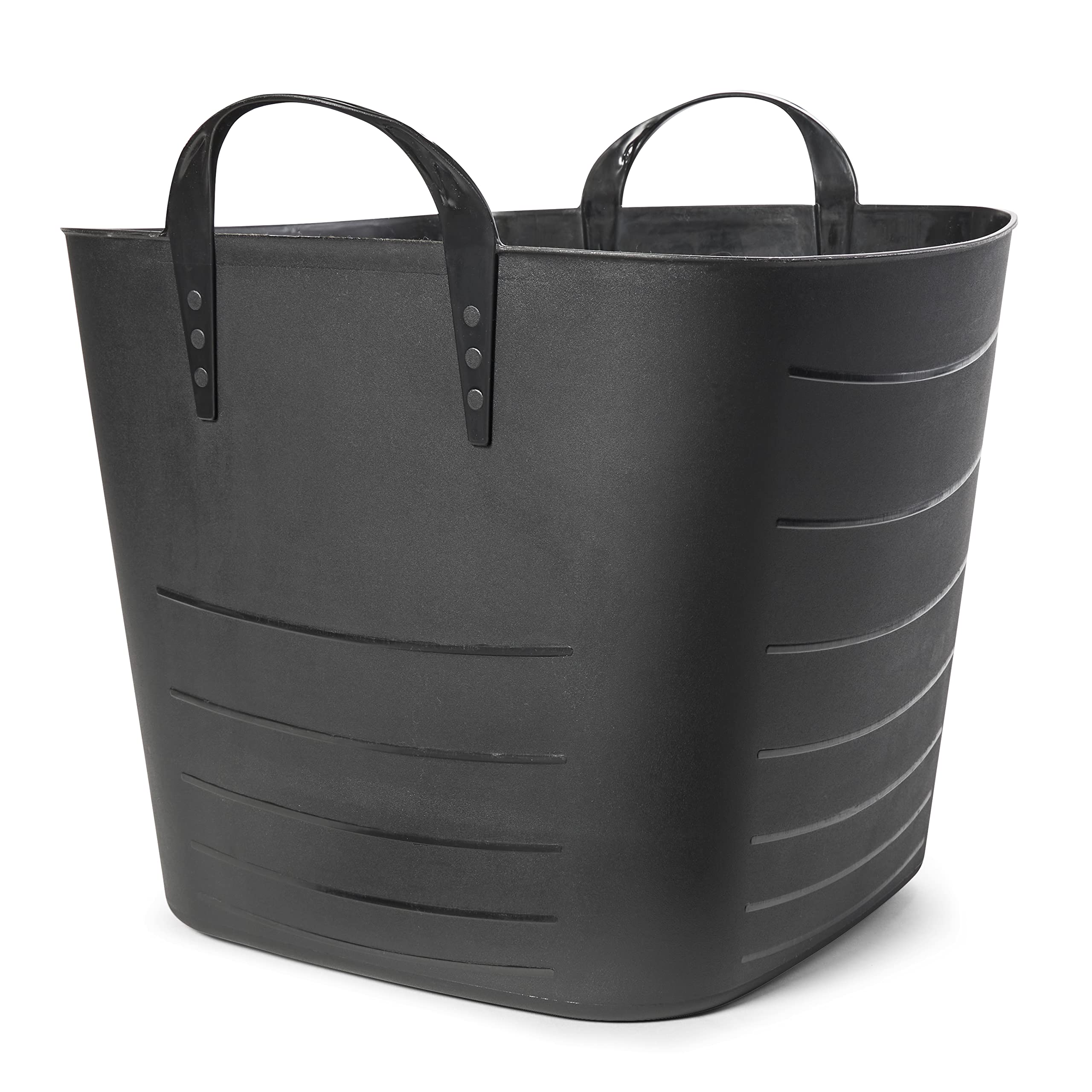 25L/6.6 Gallon Flexible Plastic Storage Bins with Handles - 12 Pack Black Collapsible Tote Baskets for Home Organization, Laundry, Pantry & Closet Storage - Durable Multi-Purpose Container for Kitchen, Bathroom & Garage