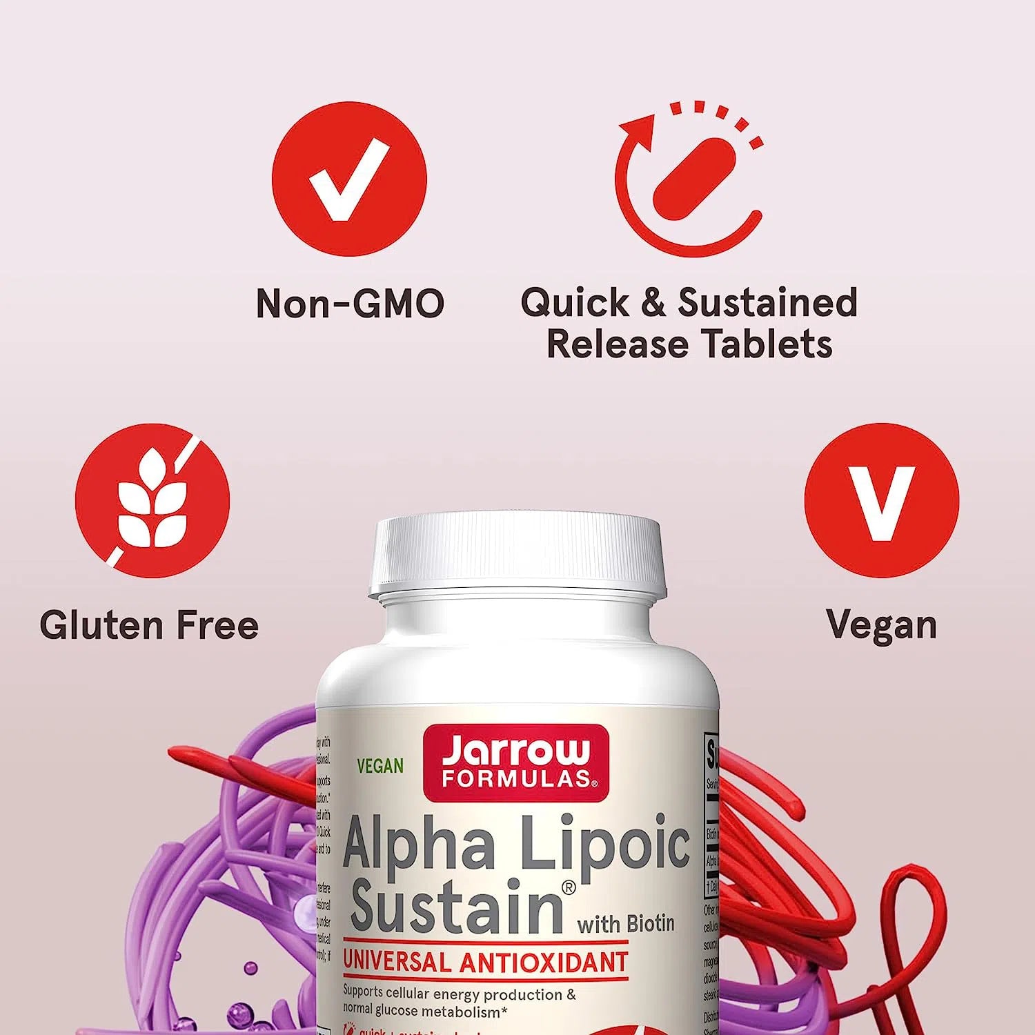 Jarrow Formulas Alpha Lipoic Acid Sustain 600mg - Antioxidant Supplement for Blood Sugar Support & Nerve Health - 60 Vegan Capsules - Perfect for Daily Wellness & Energy Boost