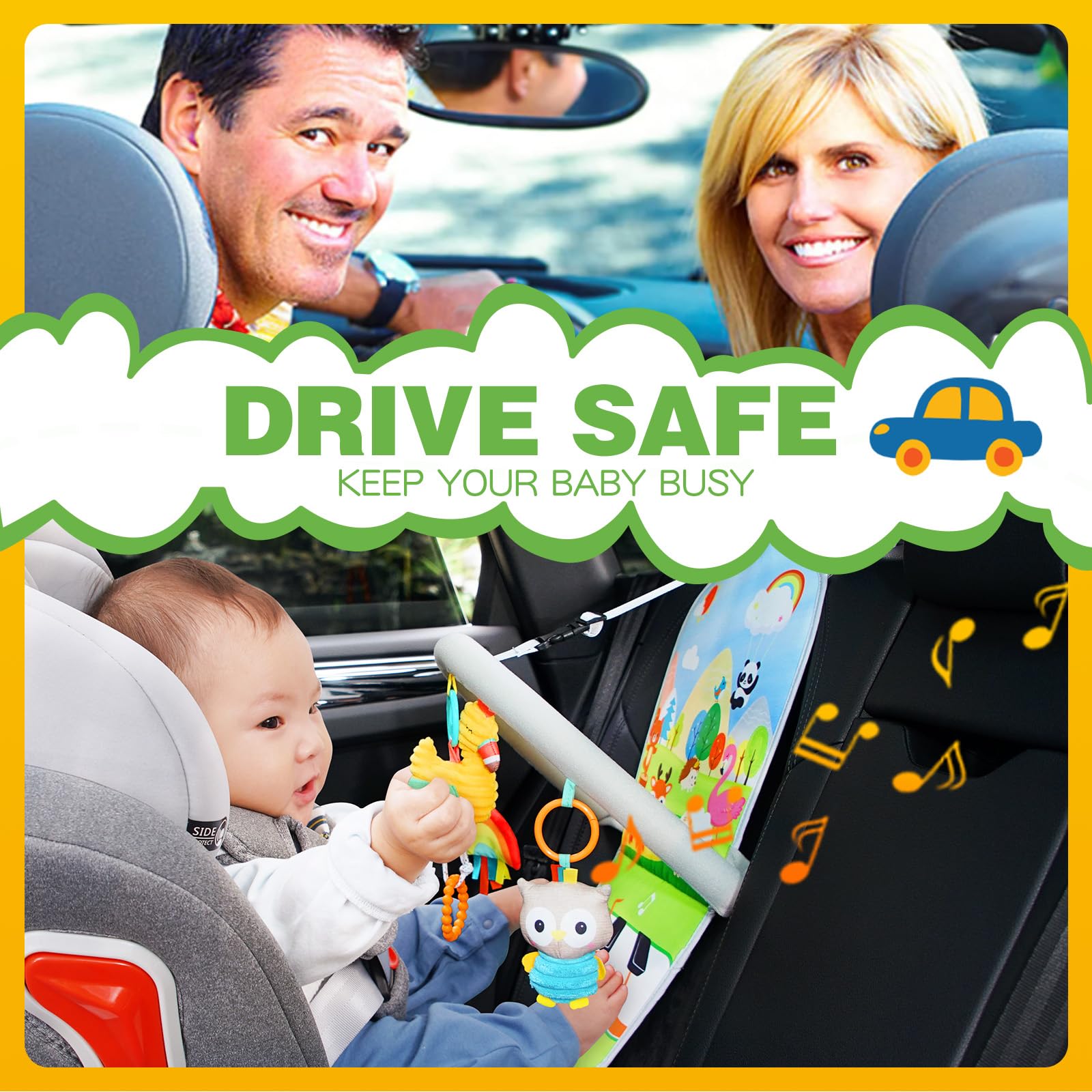 Best Baby Car Seat Toys for 0-6 Months - Musical Kick & Play Activity Arch with Sensory Features | Developmental Travel Toys for Infants & Toddlers | Perfect for Strollers, Road Trips & Airplane Rides (Flamingos Design)