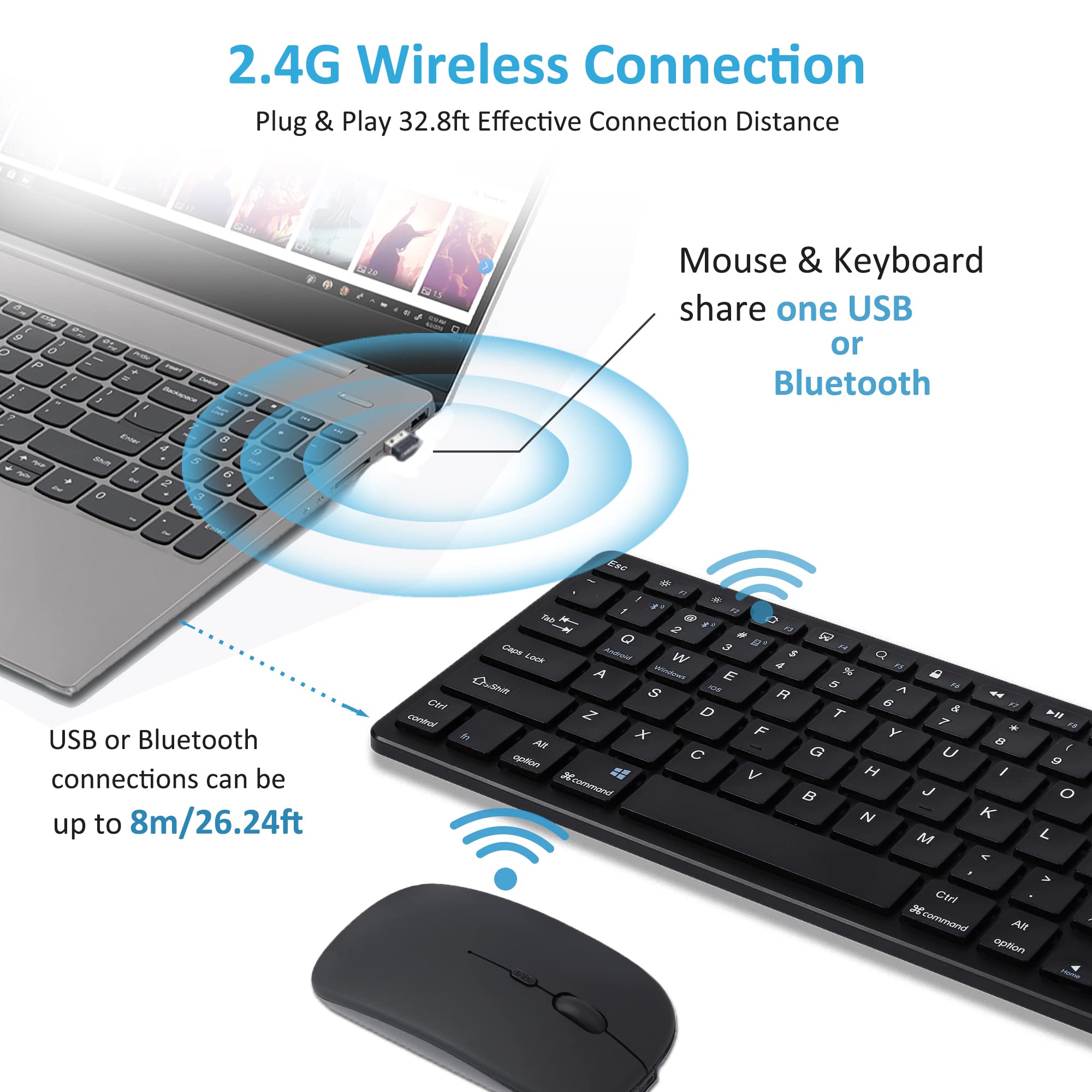 2.4G Wireless Keyboard & Mouse Set - Ergonomic, Rechargeable for PC/Mac/Laptop - Home & Office Use