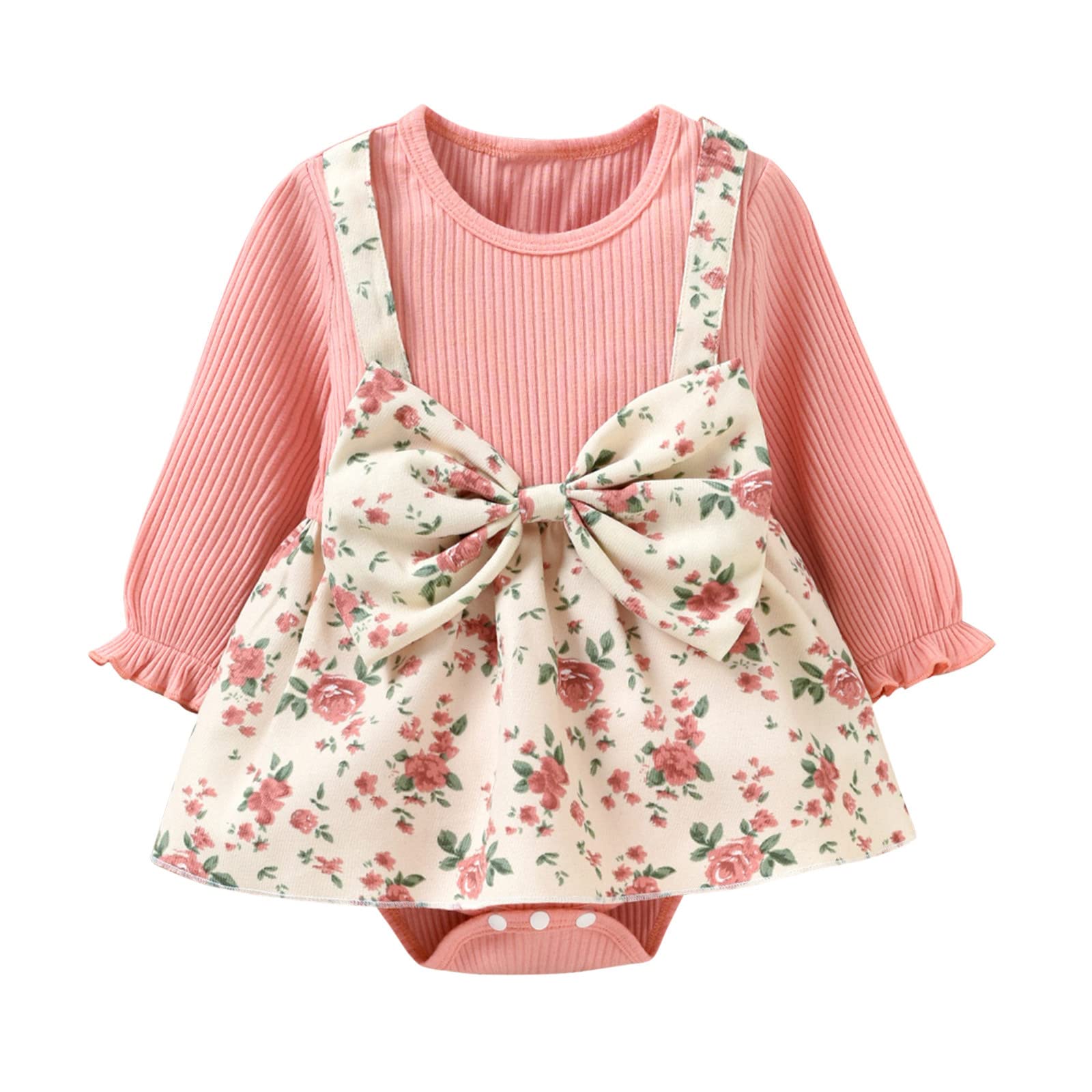 **Adorable Baby Girl Romper Set - Bow Print Ribbed Tie Bodysuit & Outfit | Cute Infant & Toddler Clothes for Playdates, Parties & Photo Shoots**