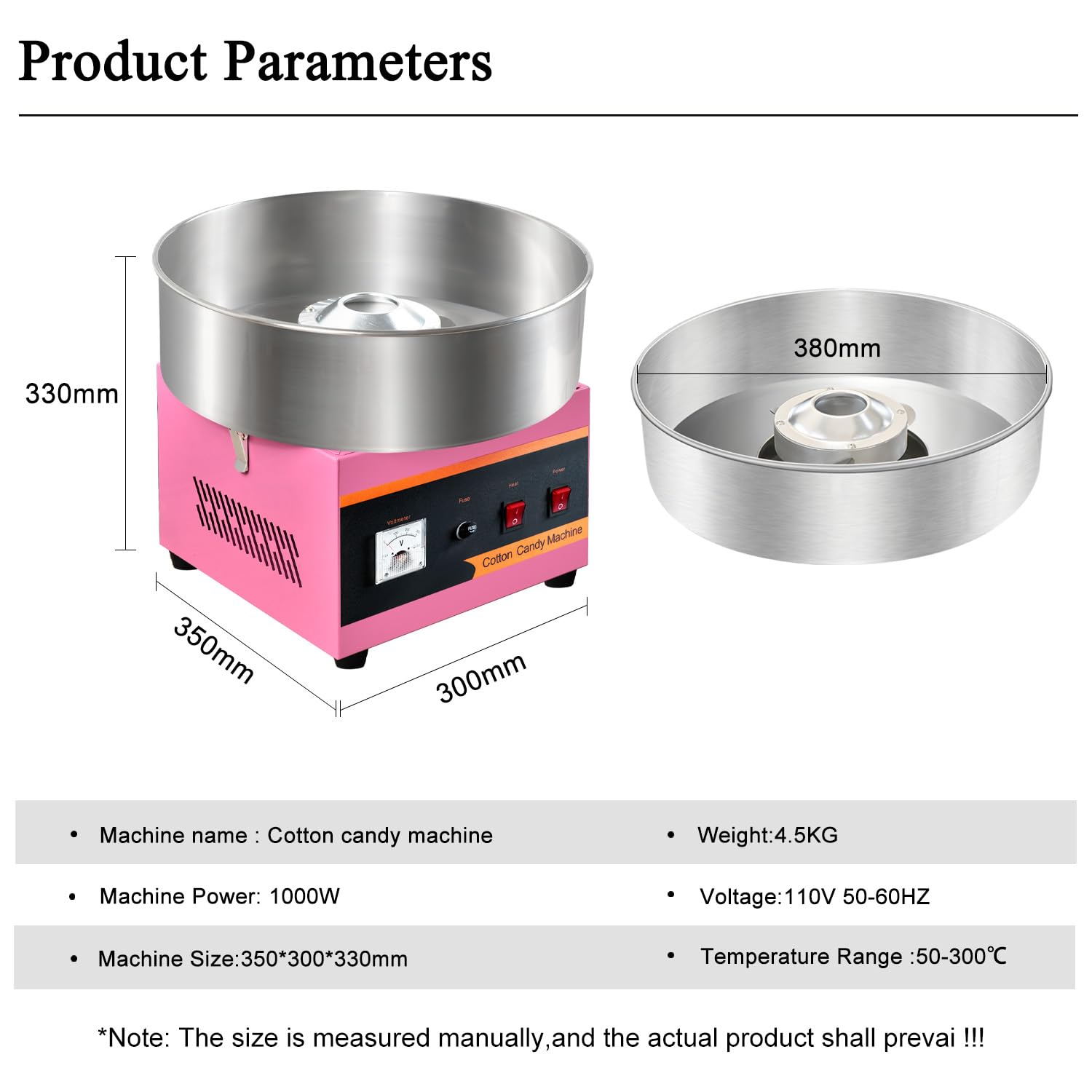 Commercial Cotton Candy Machine 1000W - Stainless Steel Bowl, Sugar Scoop & Anti-Rust Coating - Perfect for Family Parties, Kids Birthdays & Carnival Events (Pink)