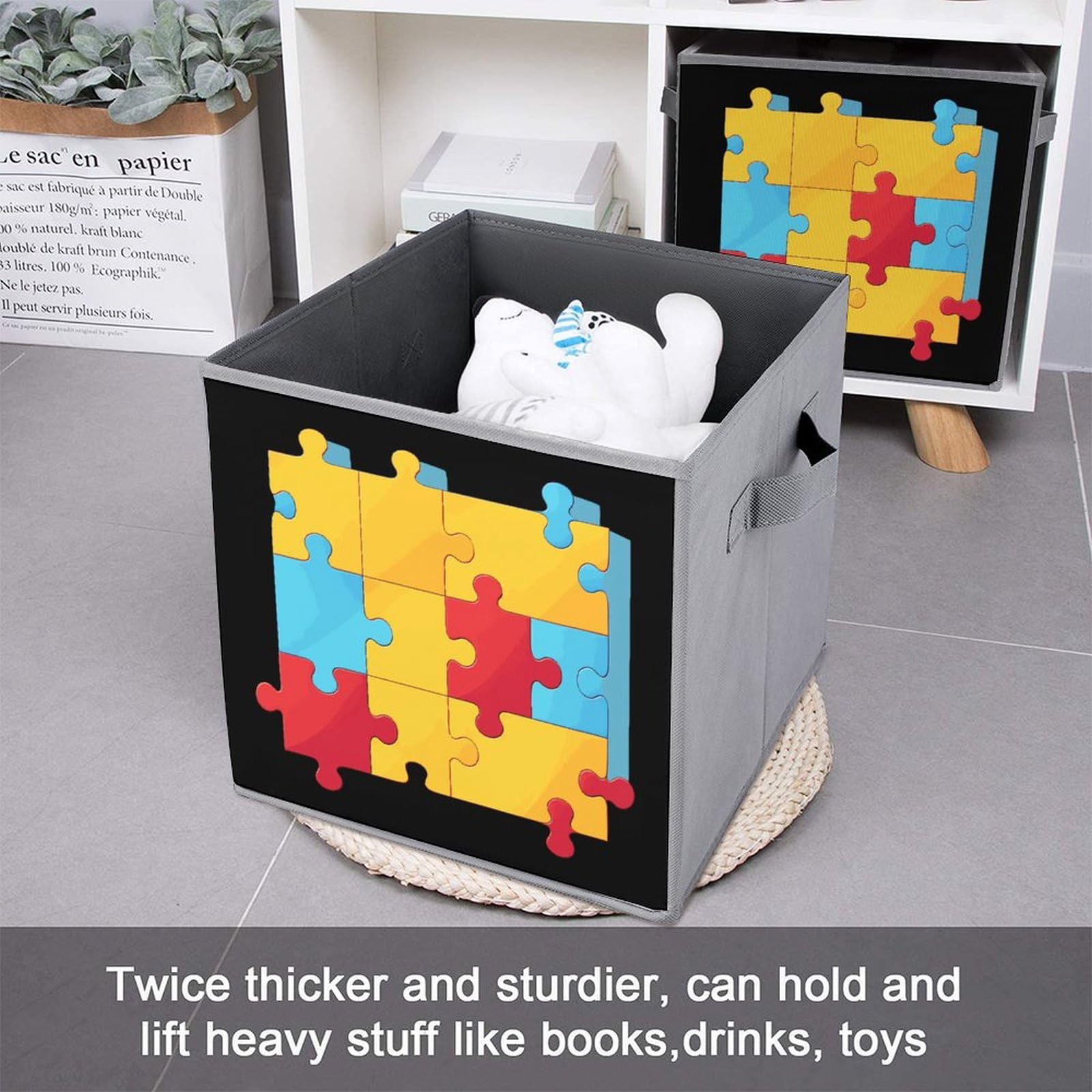 Foldable Storage Cubes with Handles - 2PCS Puzzle Organizers for Home & Office
