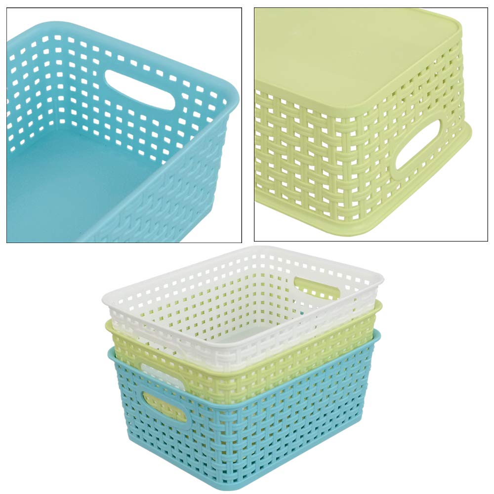 6 Pack Plastic Weave Storage Baskets - Foldable Organizer Bins for Home, Office, Closet & Bathroom Organization | Space-Saving Storage Solution