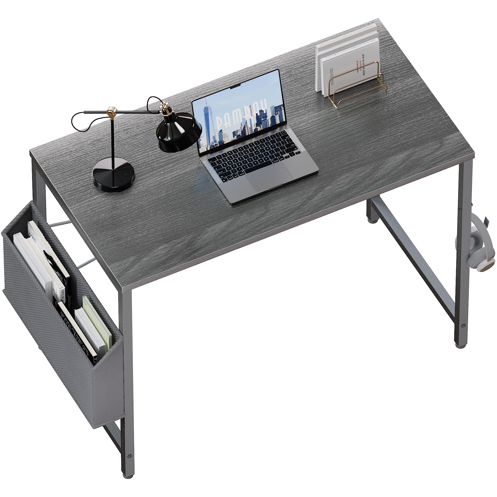 Pamray 32 Inch Compact Computer Desk with Storage Bag & Headphone Hook - Space Saving Home Office Desk for Small Spaces, Study Writing Table - Perfect for Remote Work, Gaming & Dorm Rooms