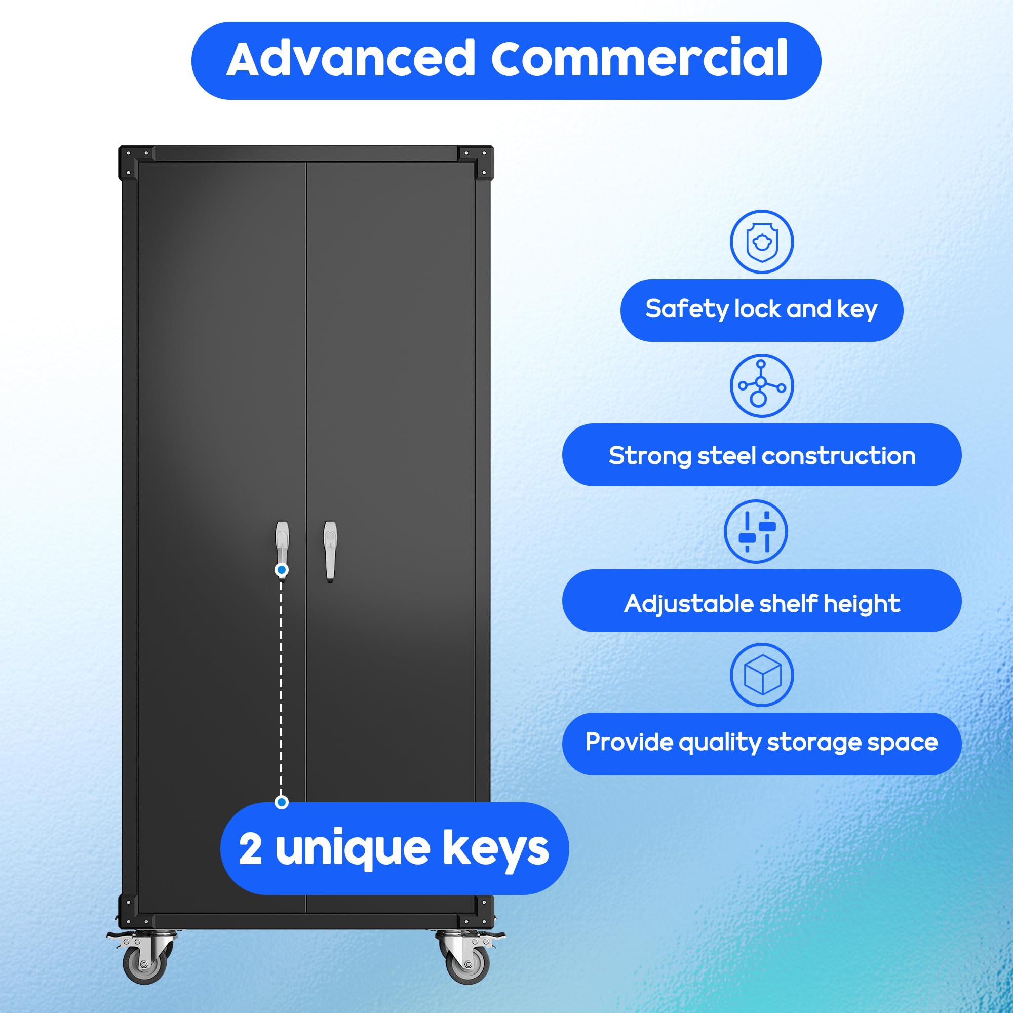 Heavy-Duty Metal Storage Cabinet with Wheels - 72