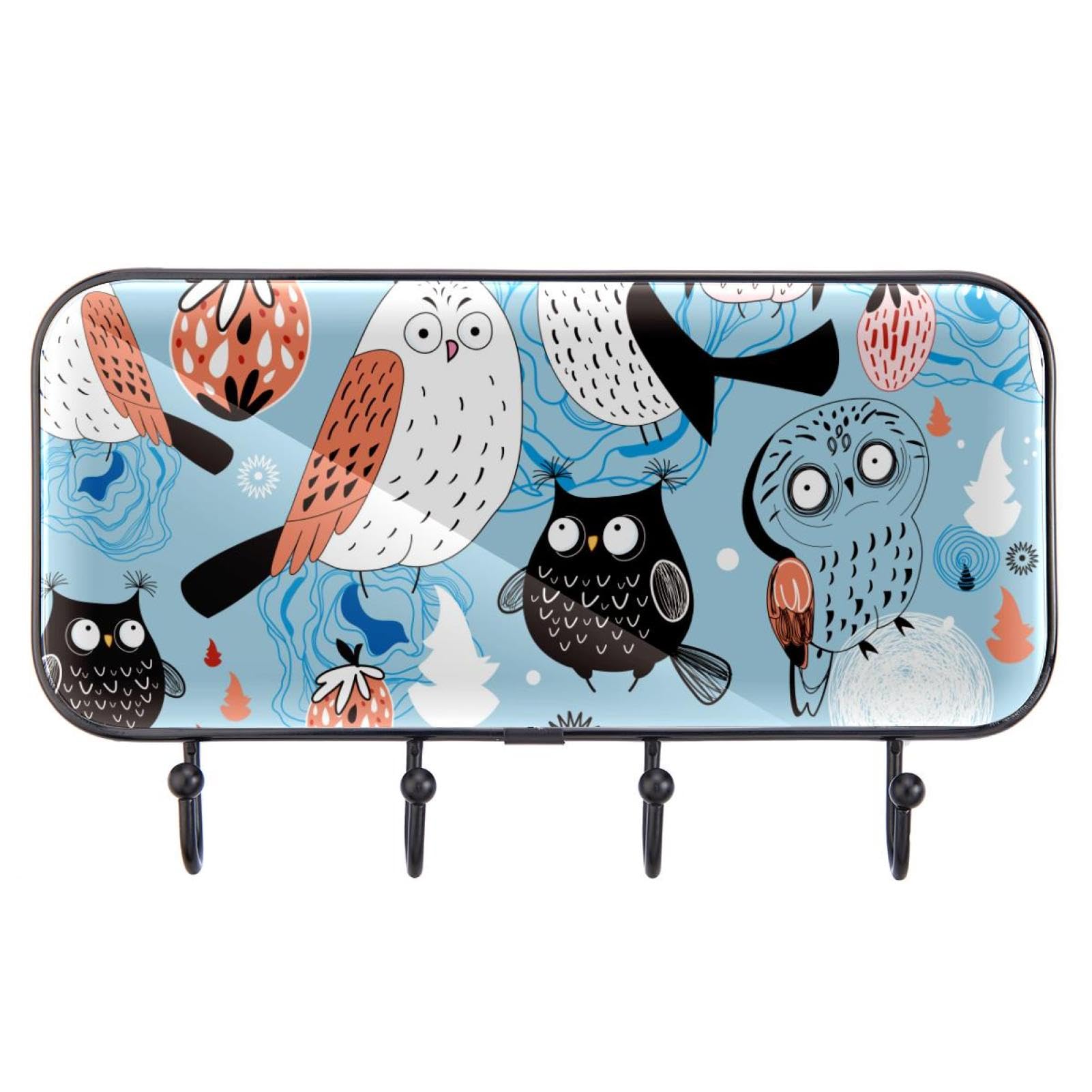 GIAPB Adhesive Wall Hooks with Owl Blue Pattern - Strong Removable Hanging Hooks for Bathroom, Kitchen, Bedroom & Office Organization